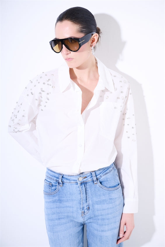 KIKISIX CAMICIA STRASS PANNA