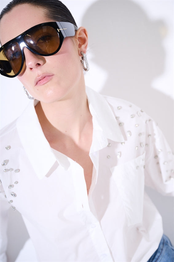 KIKISIX CAMICIA STRASS PANNA