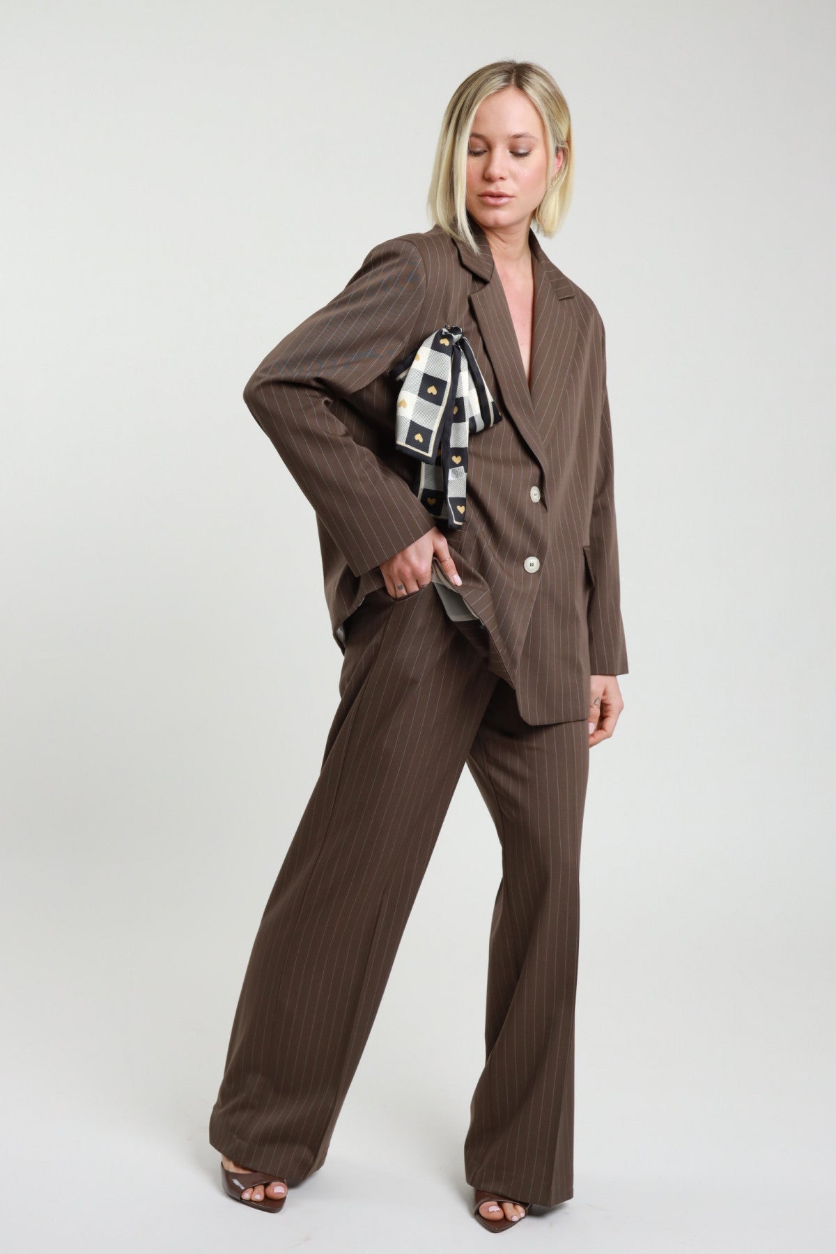 SUSY MIX PANTALONE GESSATO MORO