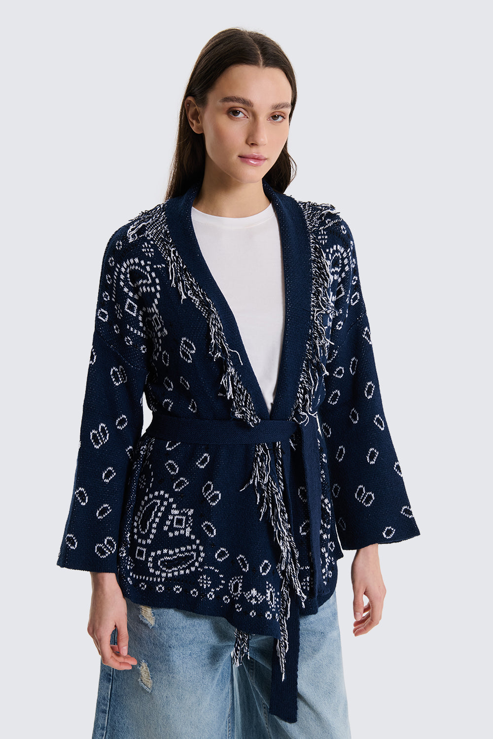 TWO WAY CARDIGAN KABAN PAISLEY BLU