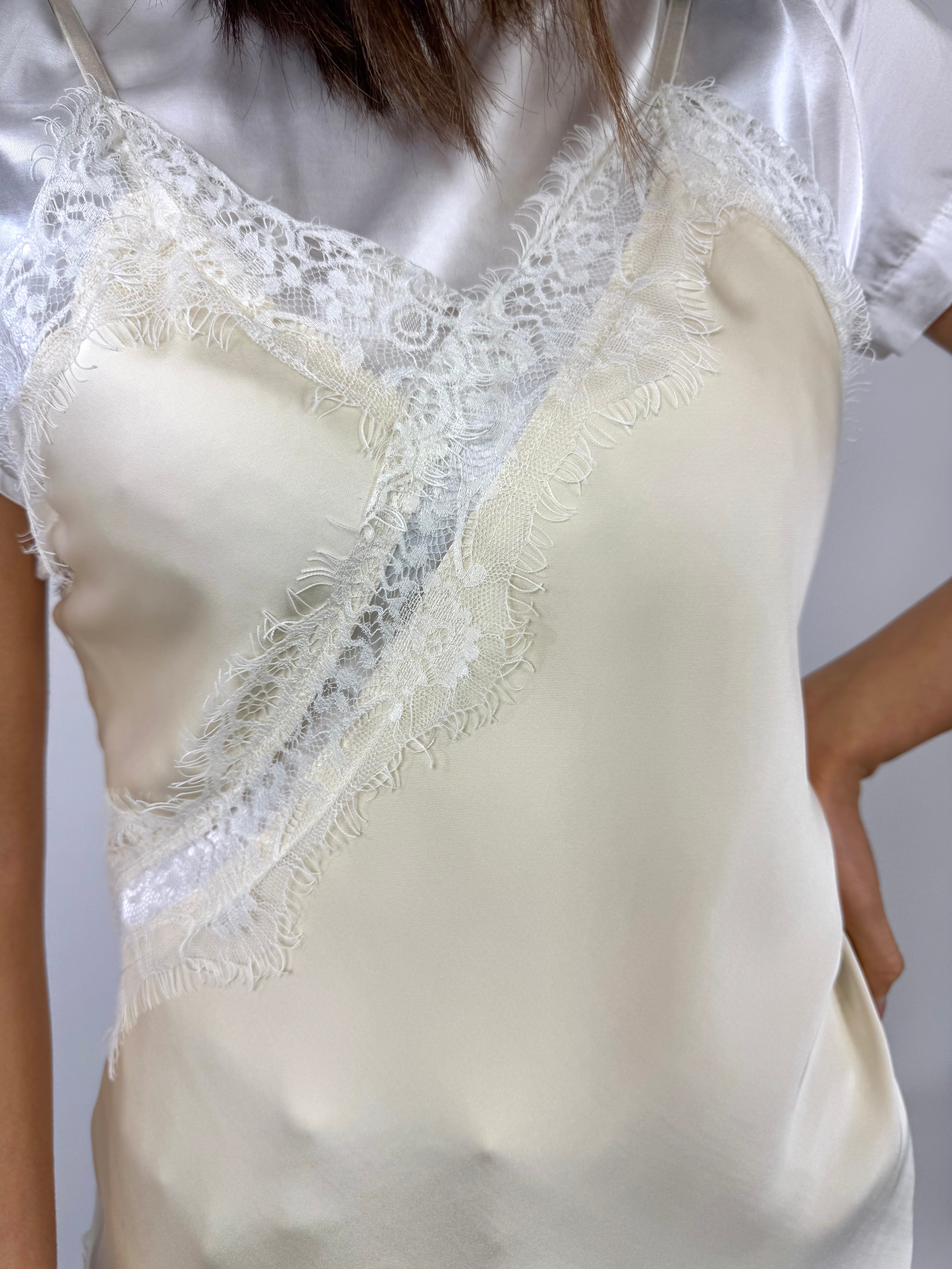 CECILE TOP RASO E PIZZO BURRO