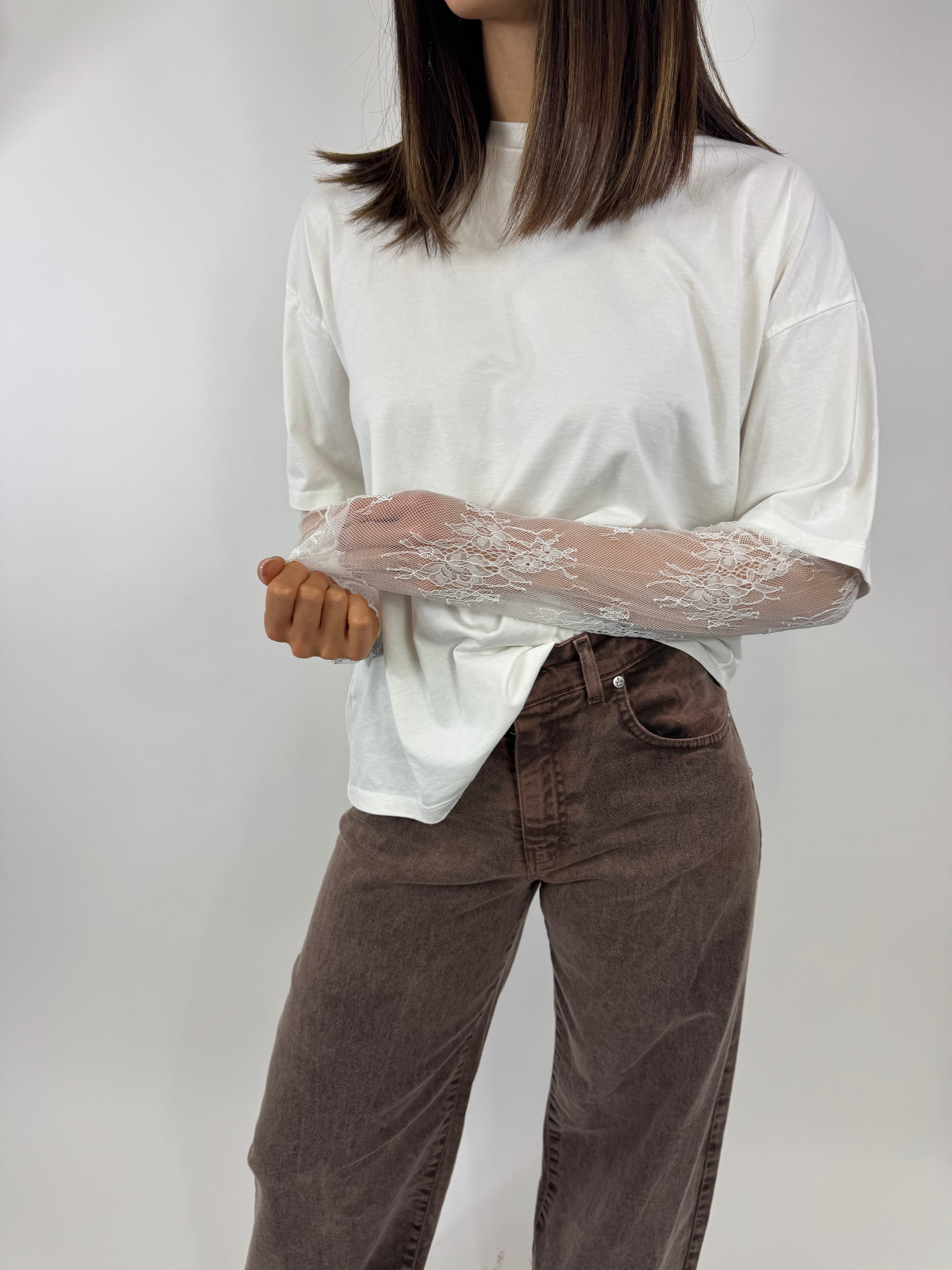 SUSY MIX MAGLIA MANICHE IN PIZZO BIANCA