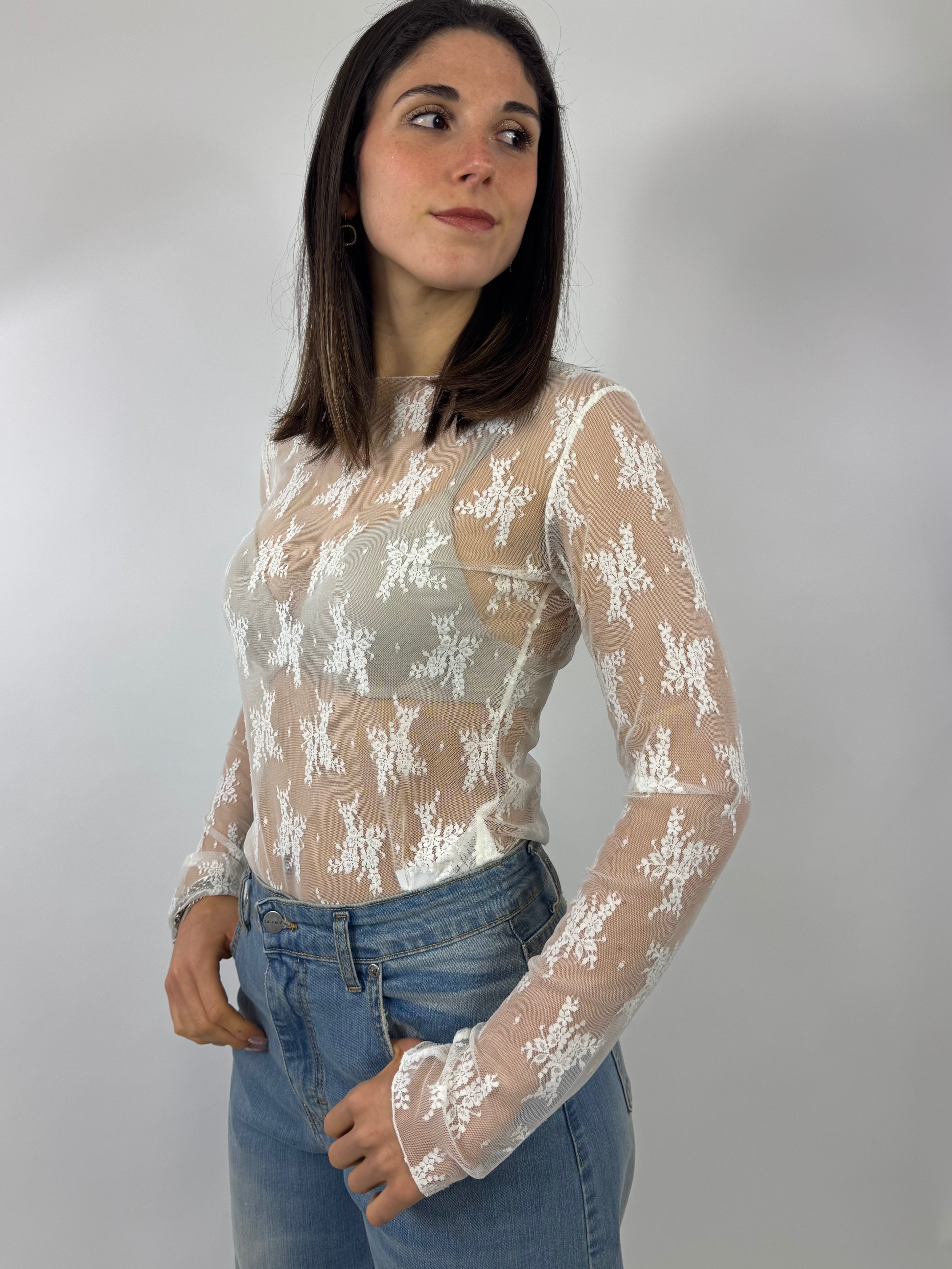 SUSY MIX MAGLIETTA IN PIZZO LATTE