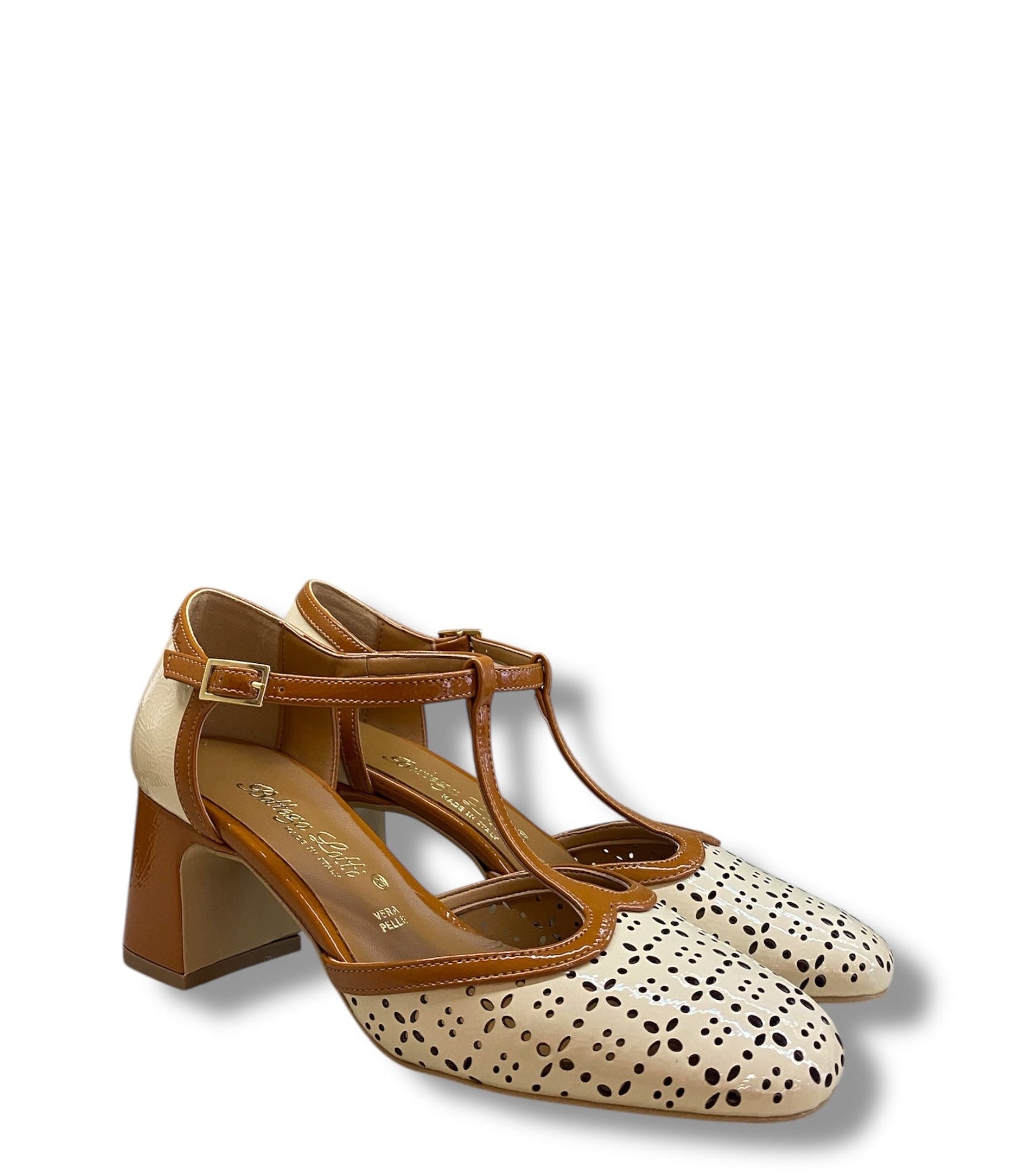 BOTTEGA LOTTI MARY JANE NAPLAK CREMA E CUOIO
