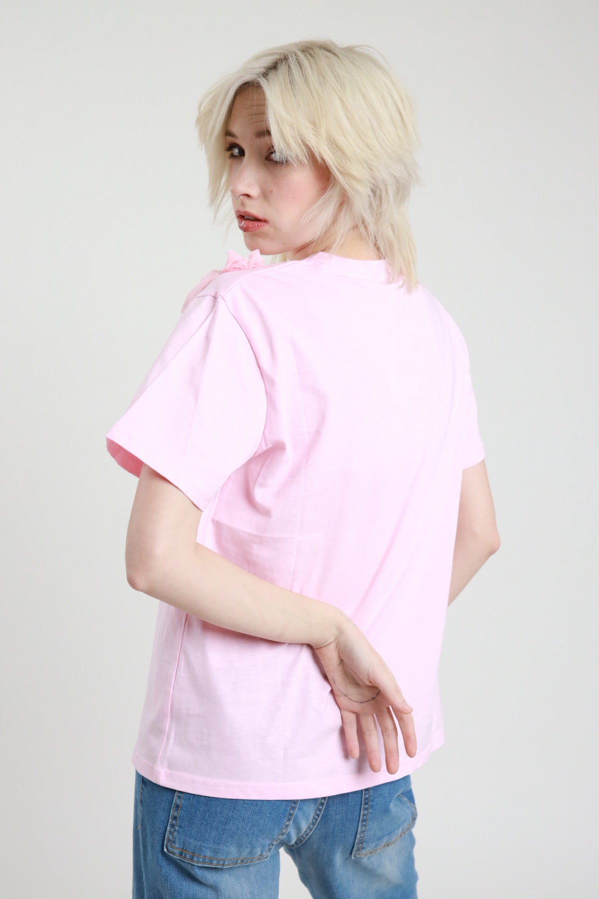 SUSY MIX T-SHIRT ROSA CON APPLICAZIONI DI ROSE