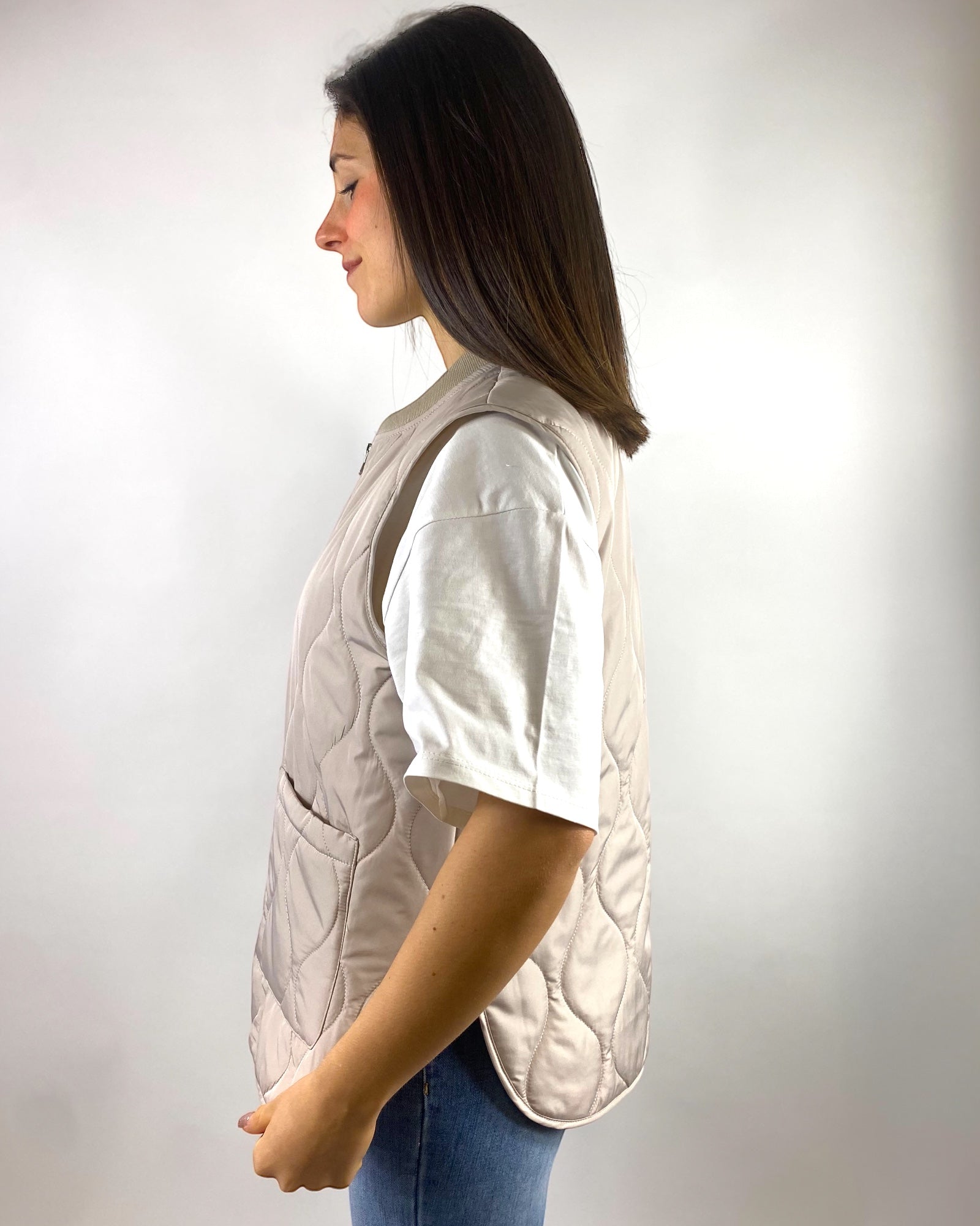 SUSY MIX GILET TRAPUNTATO BEIGE
