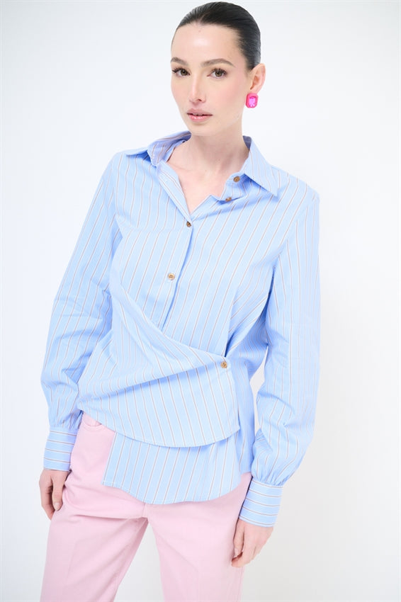 KIKISIX CAMICIA CON RIPRESA CELESTE