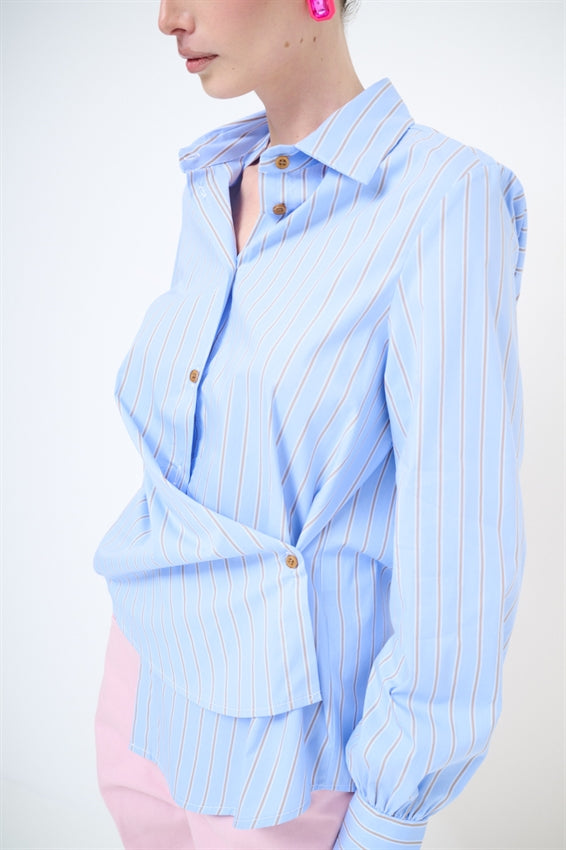 KIKISIX CAMICIA CON RIPRESA CELESTE