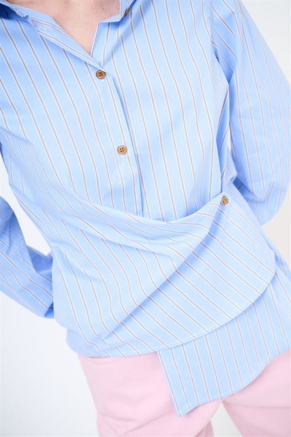 KIKISIX CAMICIA CON RIPRESA CELESTE