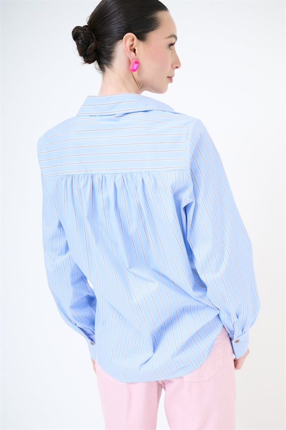 KIKISIX CAMICIA CON RIPRESA CELESTE