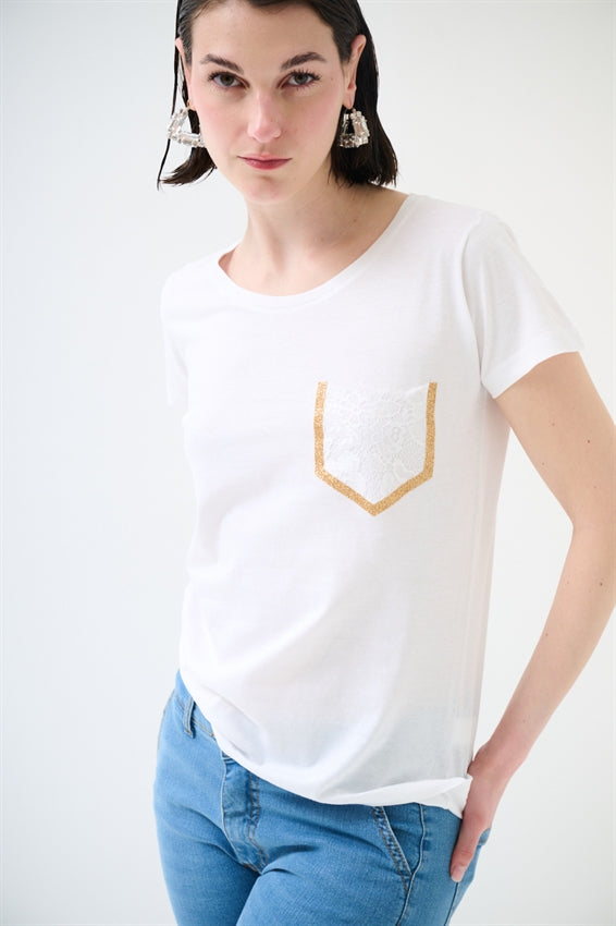 KIKISIX T-SHIRT CON TASCHINO IN GLITTER