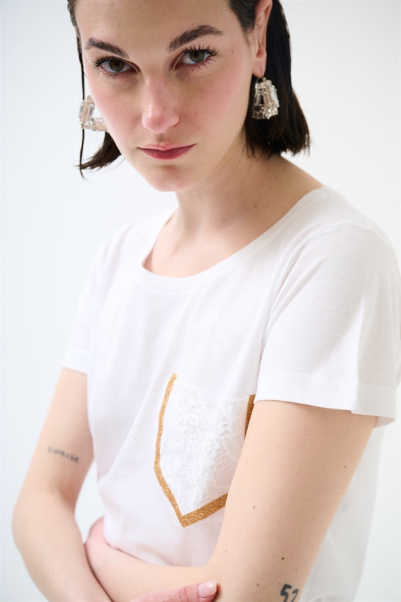 KIKISIX T-SHIRT CON TASCHINO IN GLITTER