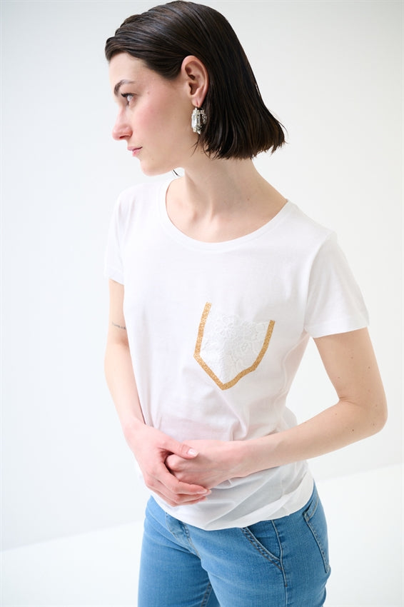 KIKISIX T-SHIRT CON TASCHINO IN GLITTER