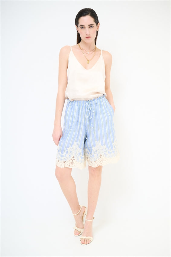 KIKISIX BERMUDA RIGHE CON RICAMO