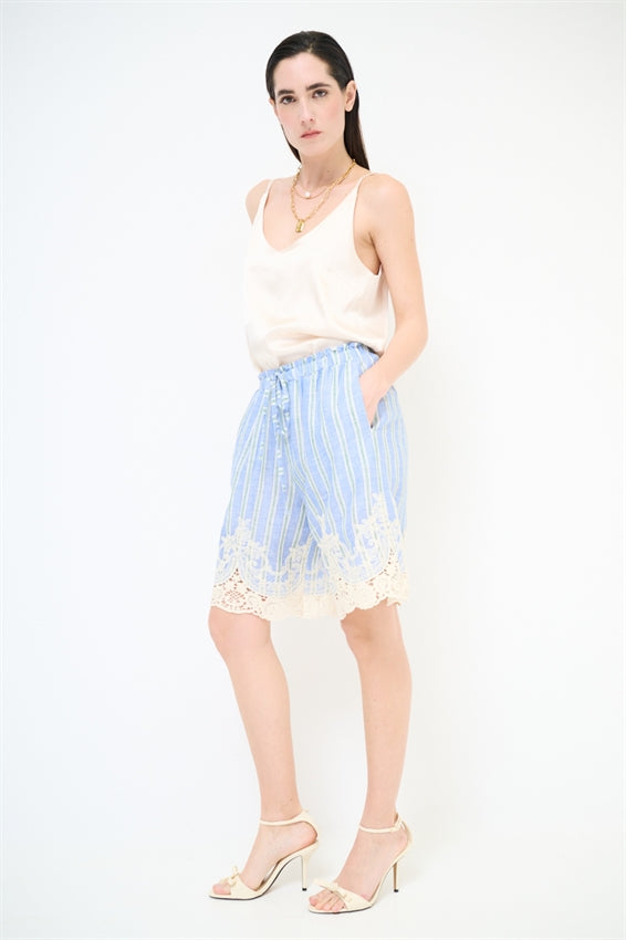 KIKISIX BERMUDA RIGHE CON RICAMO