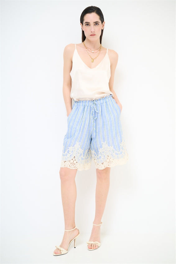 KIKISIX BERMUDA RIGHE CON RICAMO