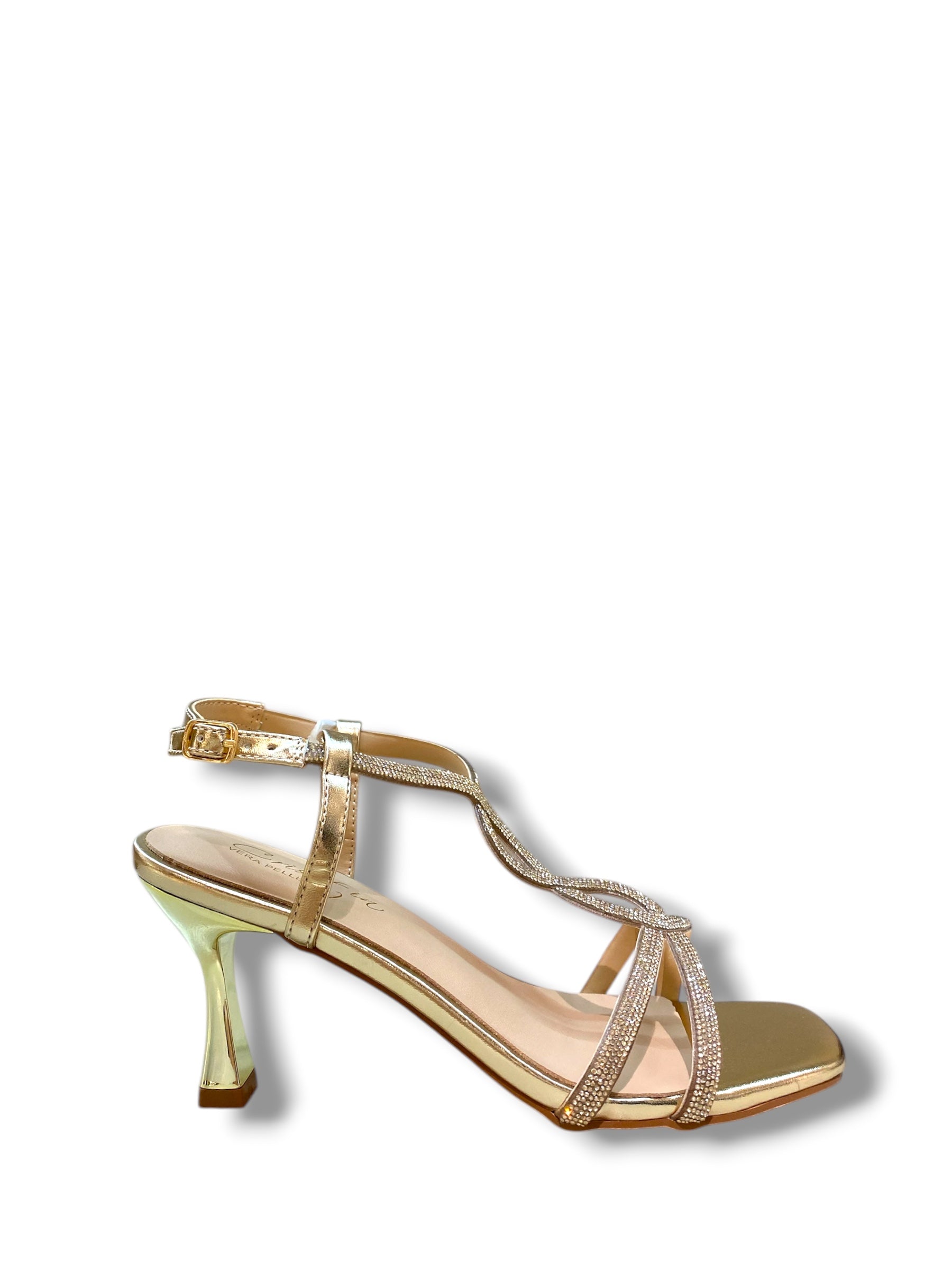 CRISTIN SANDALO CON TACCO LAMINATO PLATINO