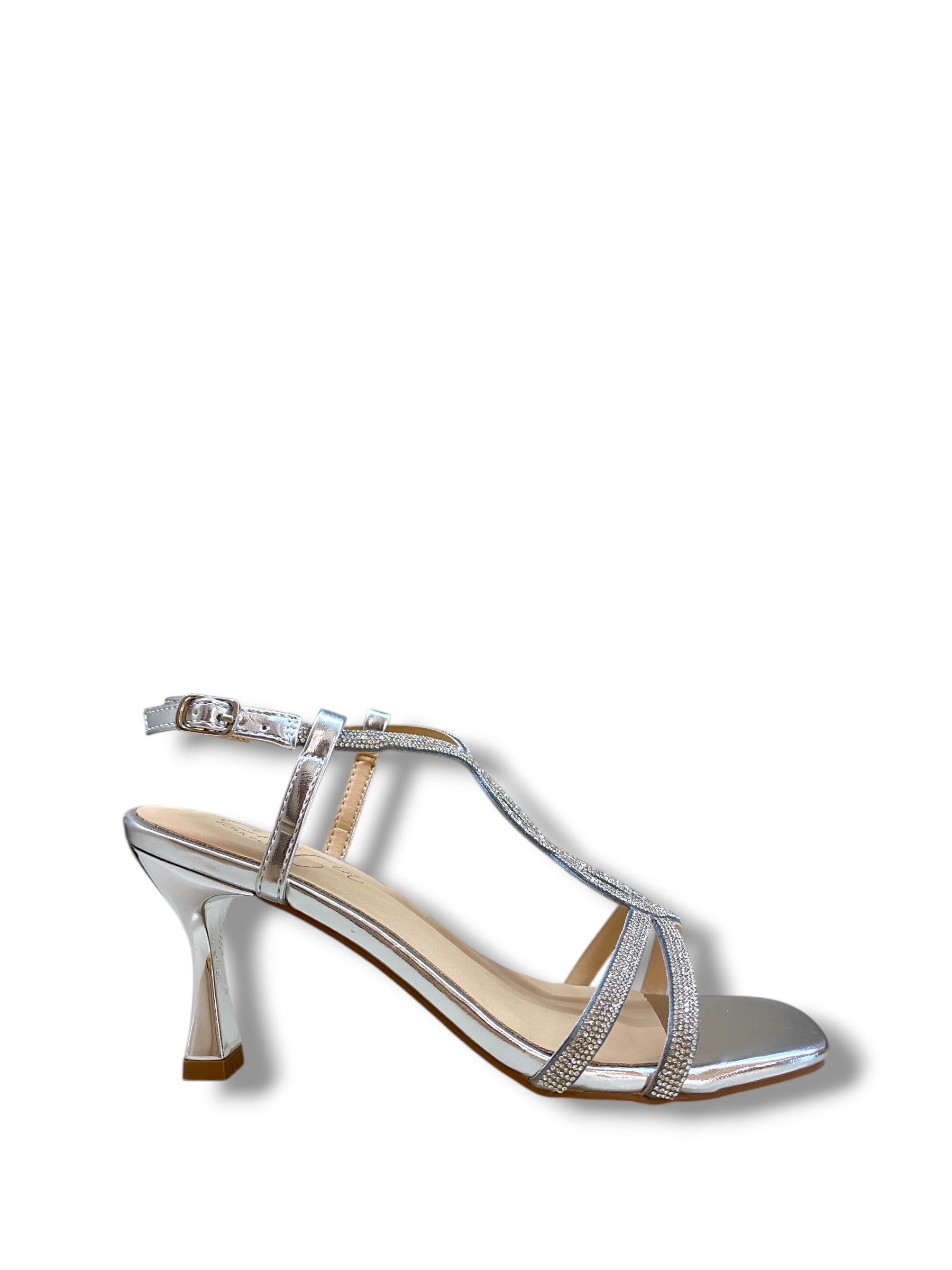CRISTIN SANDALO TACCO LAMINATO ARGENTO