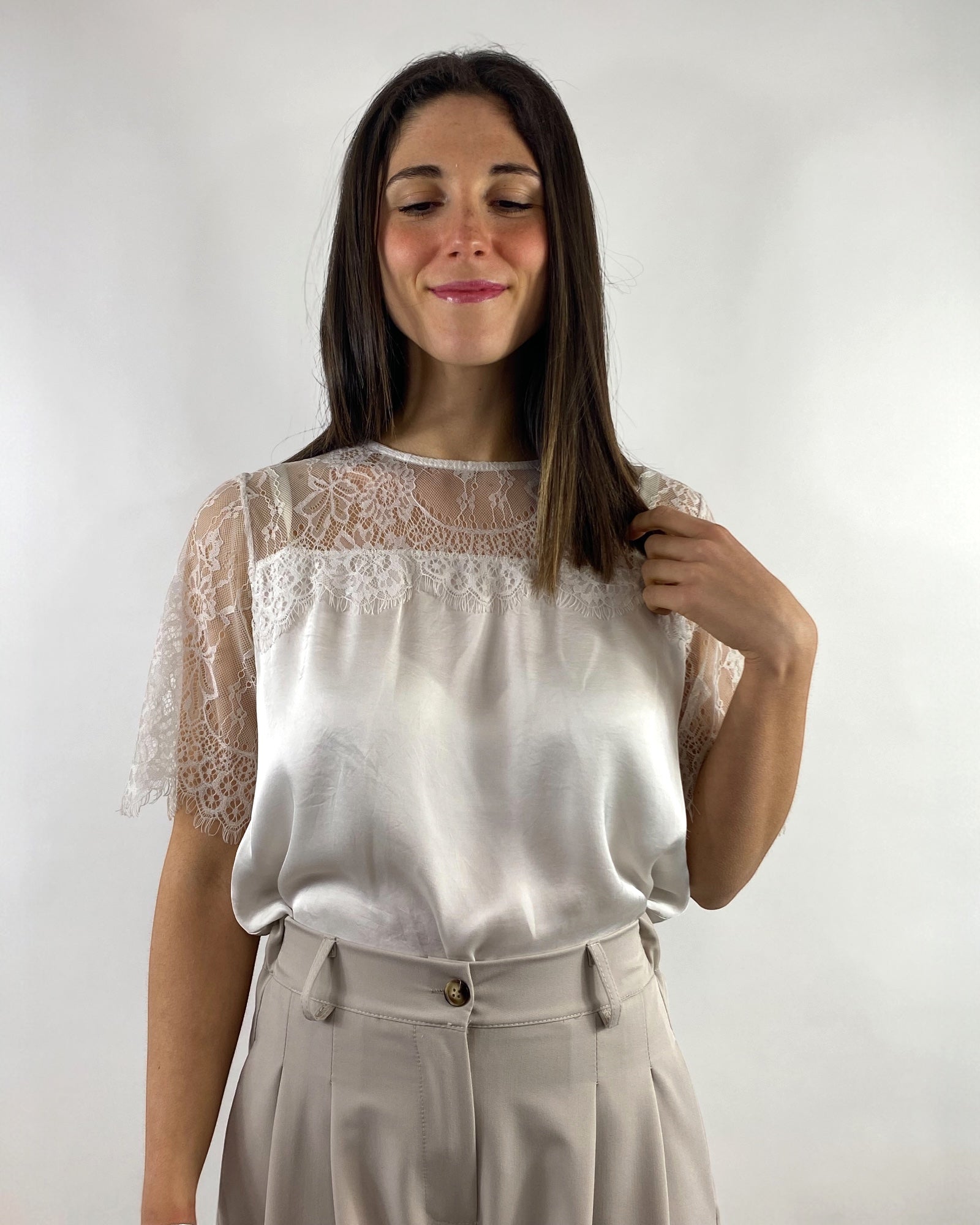 CECILE T-SHIRT RASO E PIZZO BIANCA