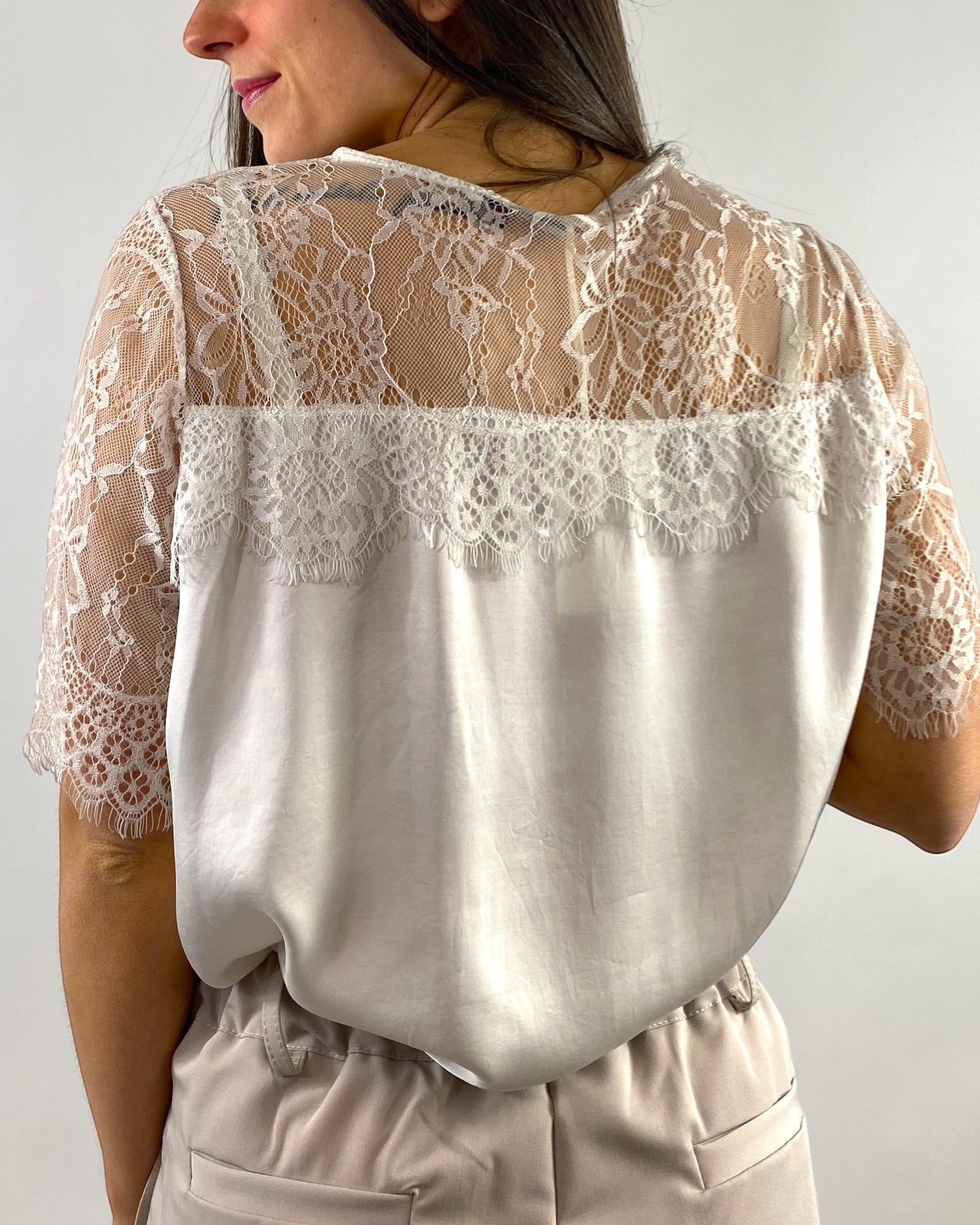 CECILE T-SHIRT RASO E PIZZO BIANCA