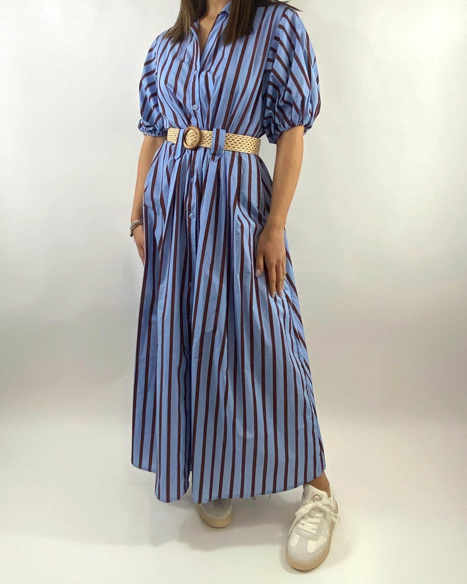 CECILE CHEMISIER RIGHE MARRONE AZZURRO