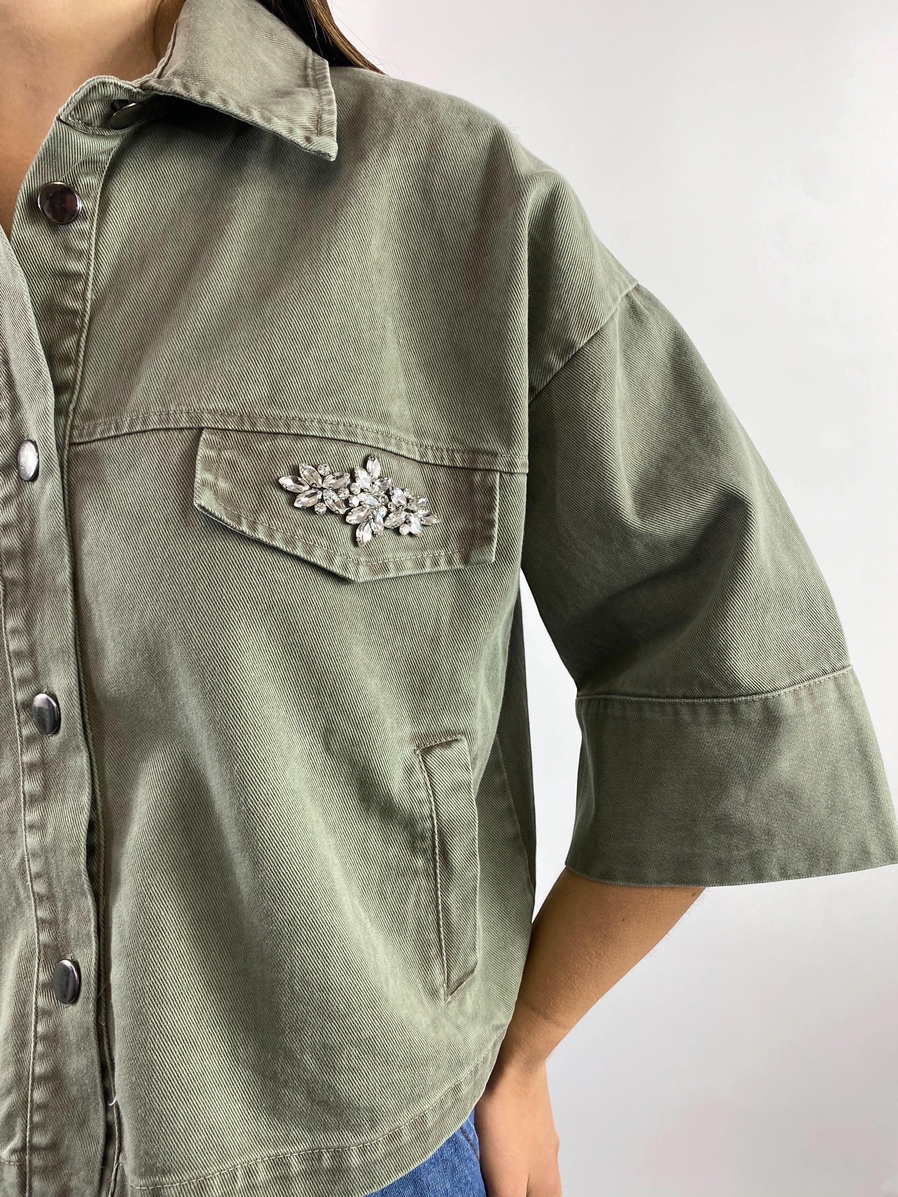 CECILE GIACCA CROP VERDE MILITARE