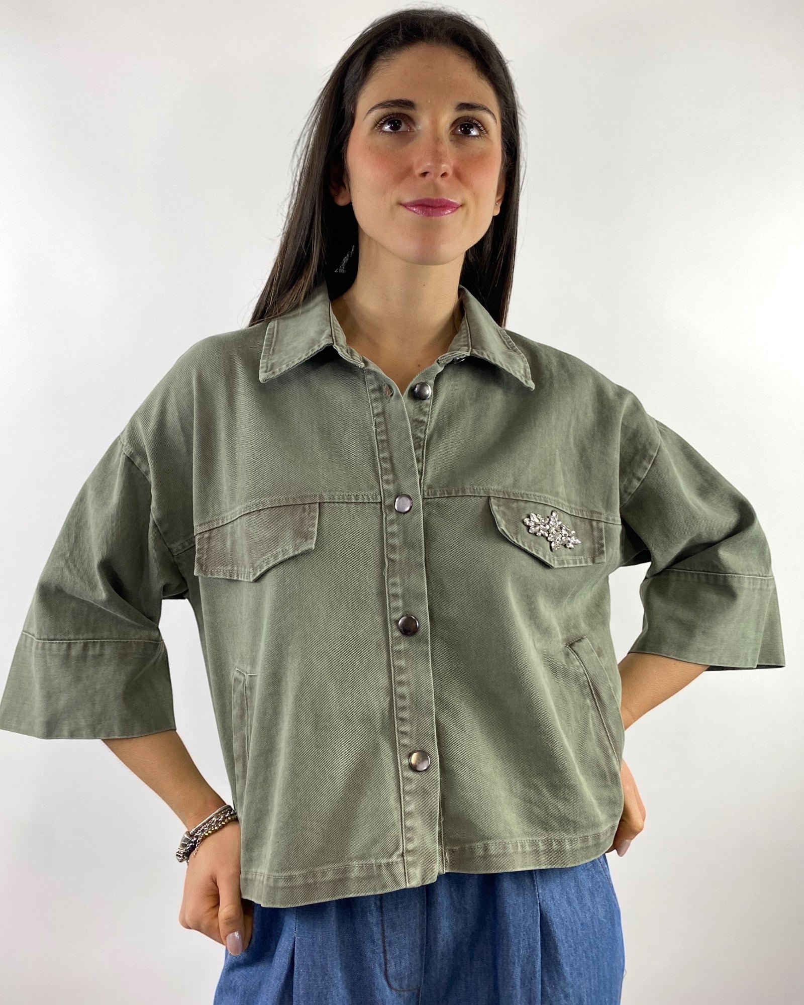 CECILE GIACCA CROP VERDE MILITARE
