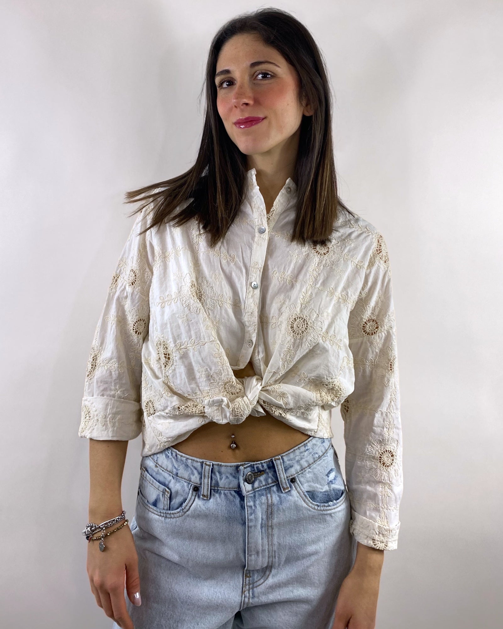 SUSY MIX CAMICIA RICAMI BURRO