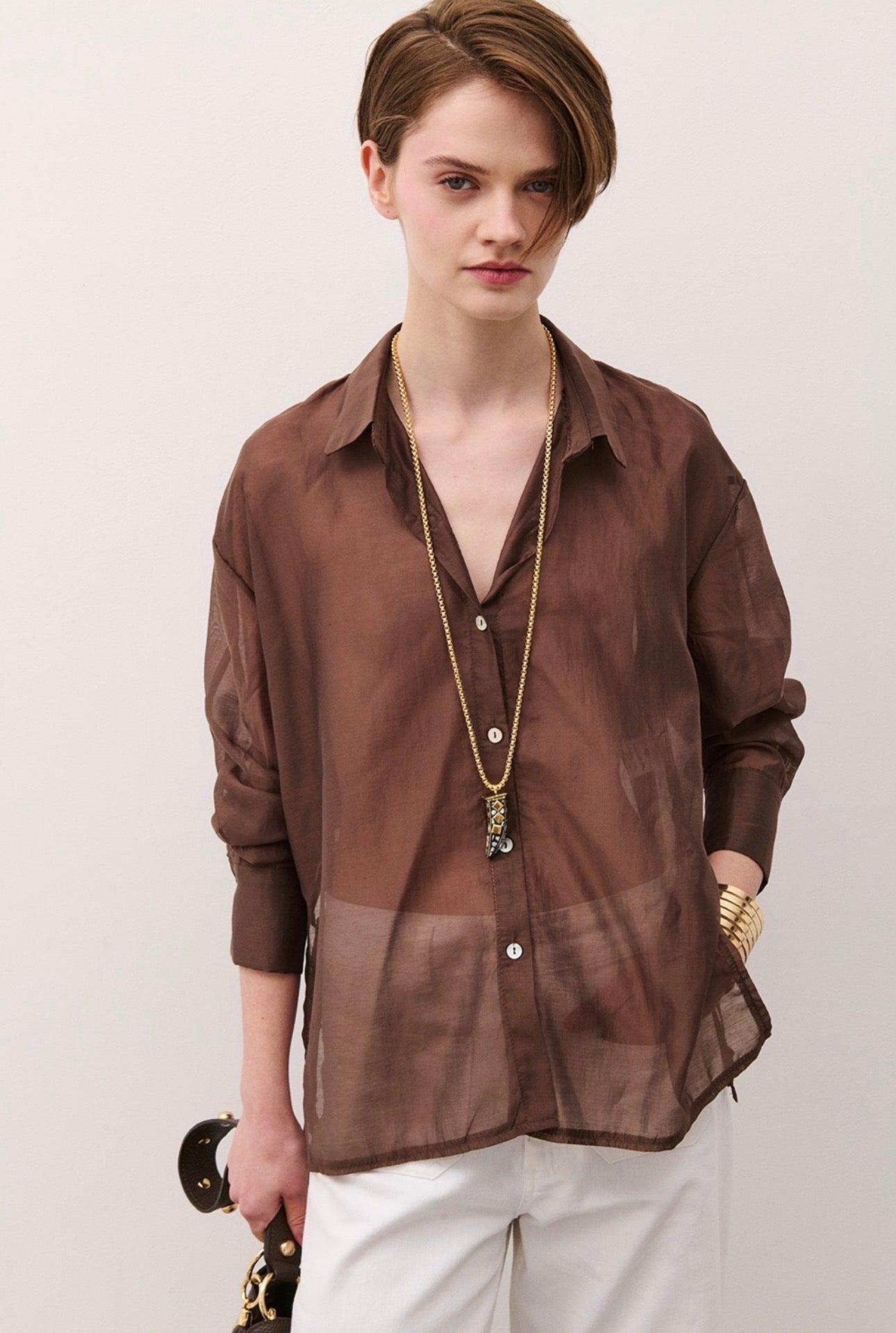 TWO WAY CAMICIA TRASPARENZE MARRONE