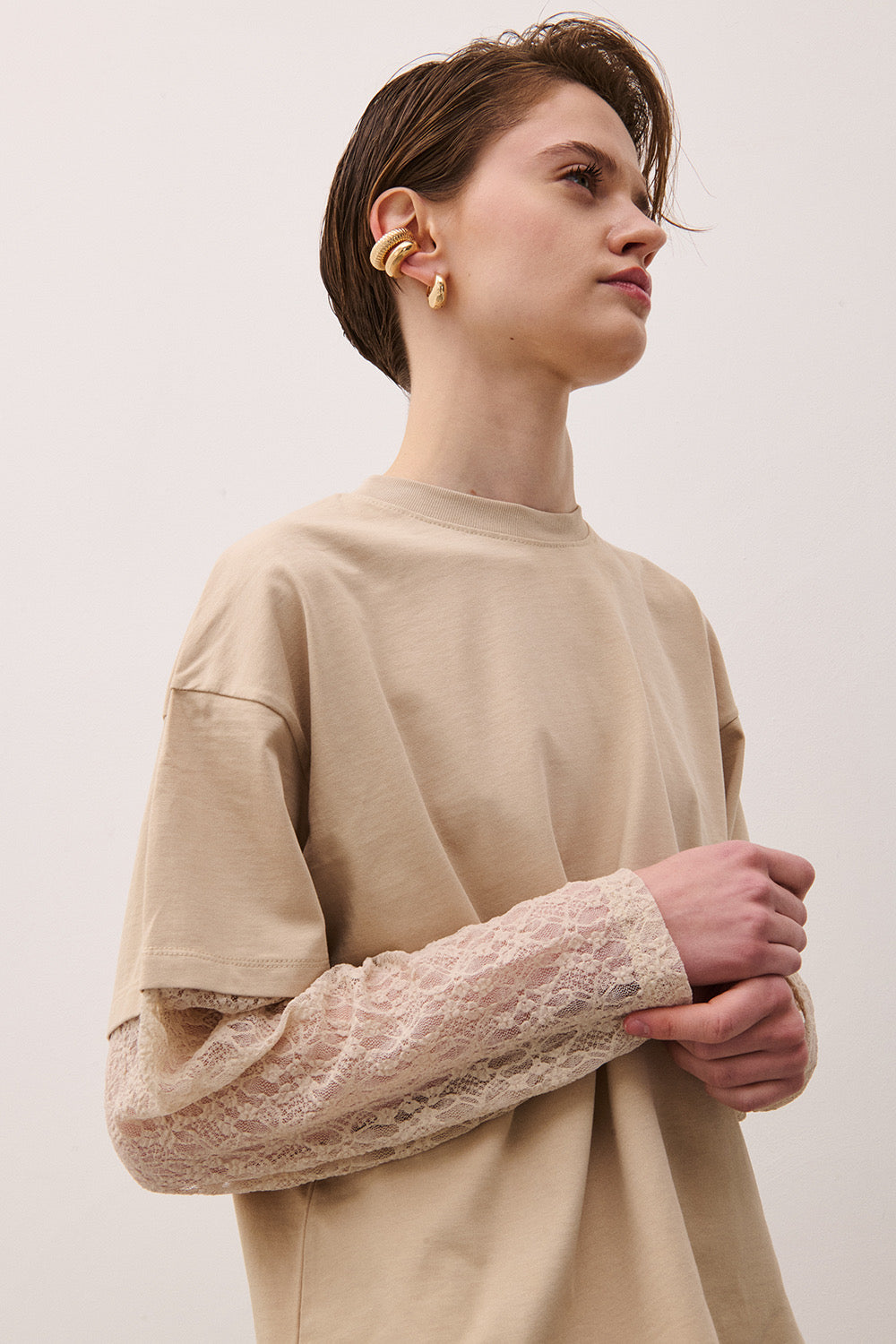 TWO WAY T-SHIRT BEIGE MANICA PIZZO