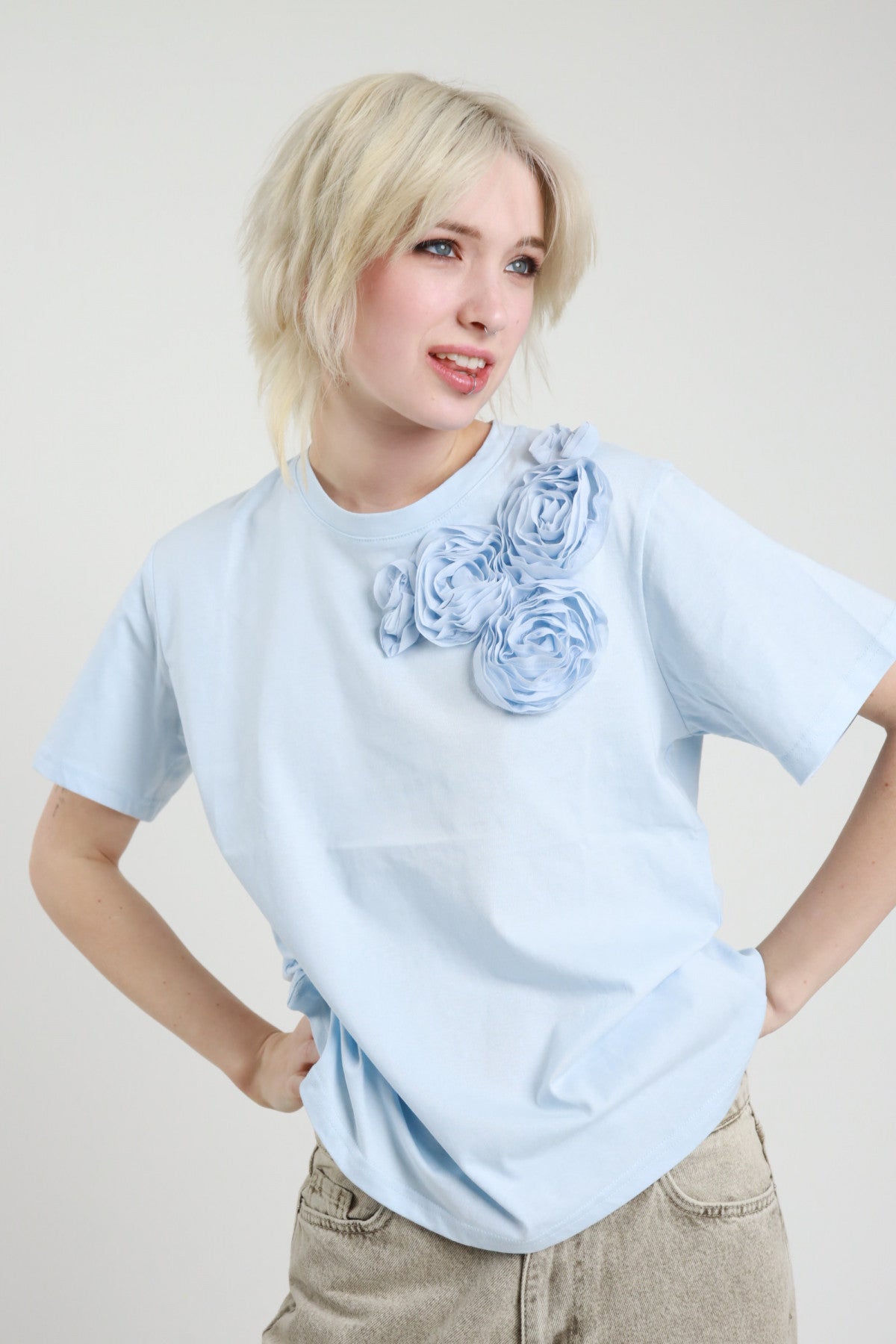 SUSY MIX T-SHIRT FIORI CELESTE