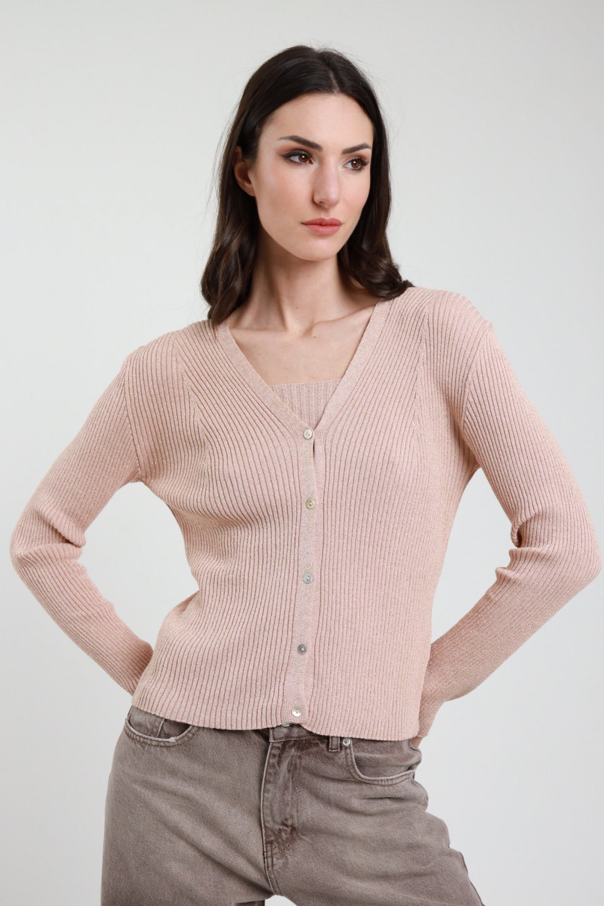 SUSY MIX CARDIGAN LUREX ROSA CIPRIA