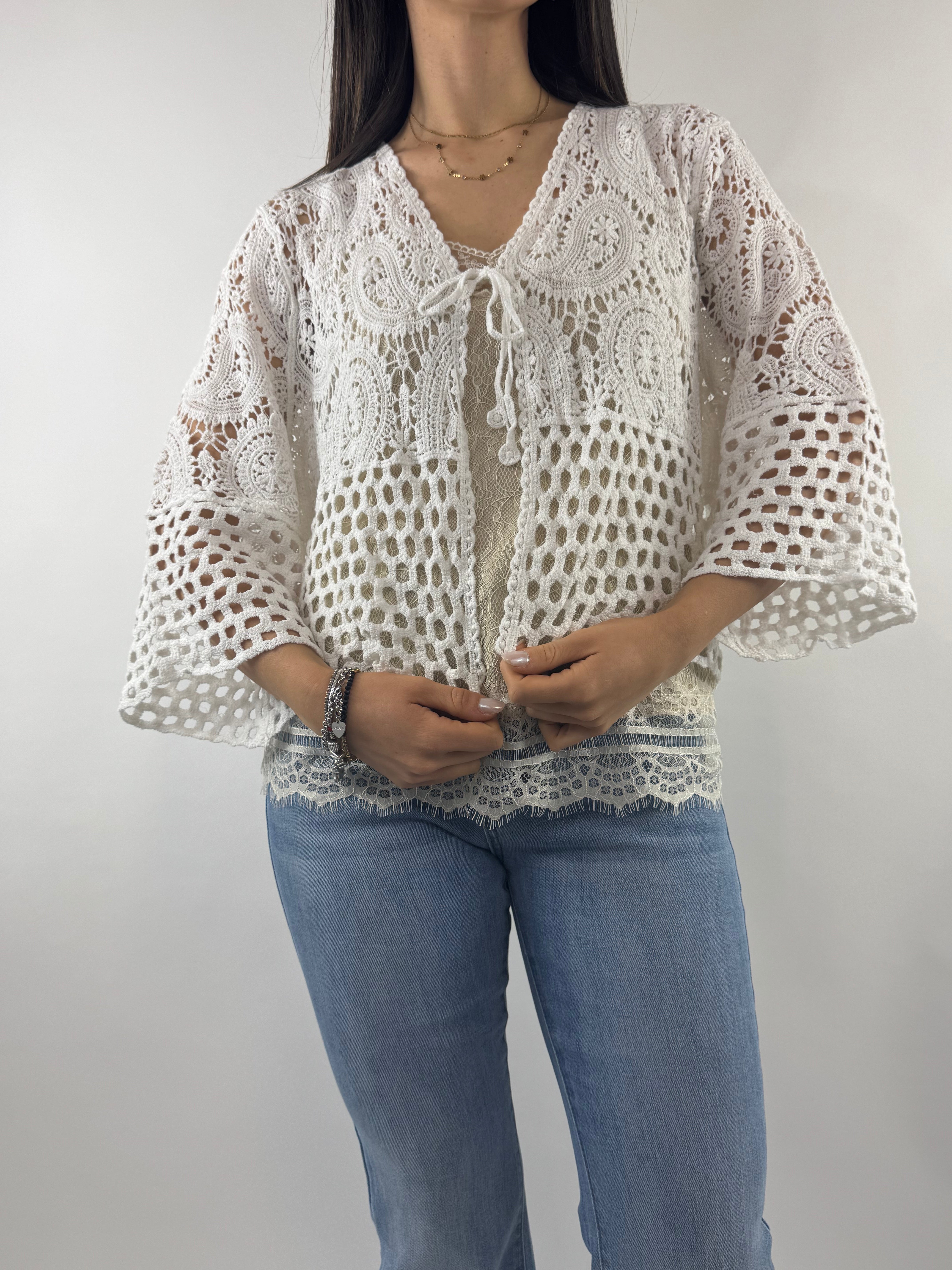 SUSY MIX CARDIGAN CROCHET BIANCO