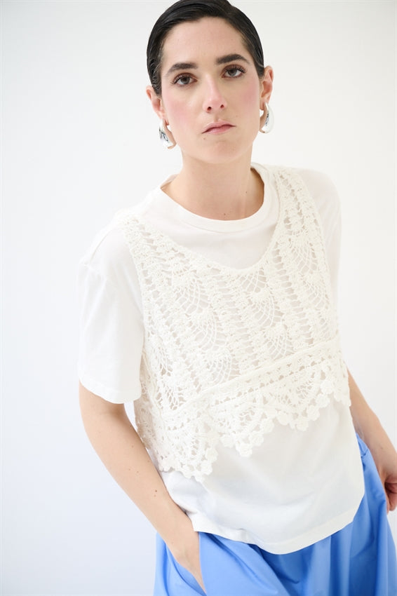 KIKISIX T-SHIRT CON TOP PANNA