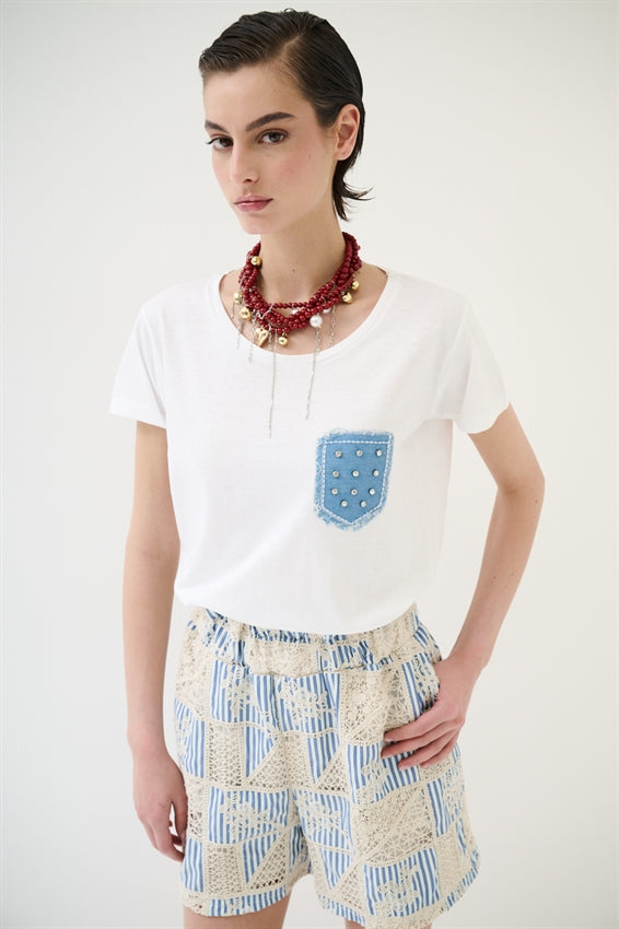KIKISIX T-SHIRT TASCHINO IN JEANS