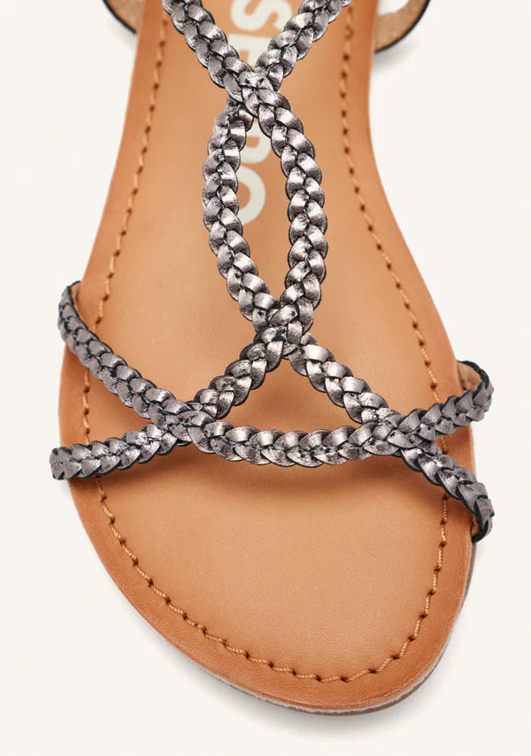 Gioseppo Sandalo donna con strisce sottili intrecciate in pelle color piombo