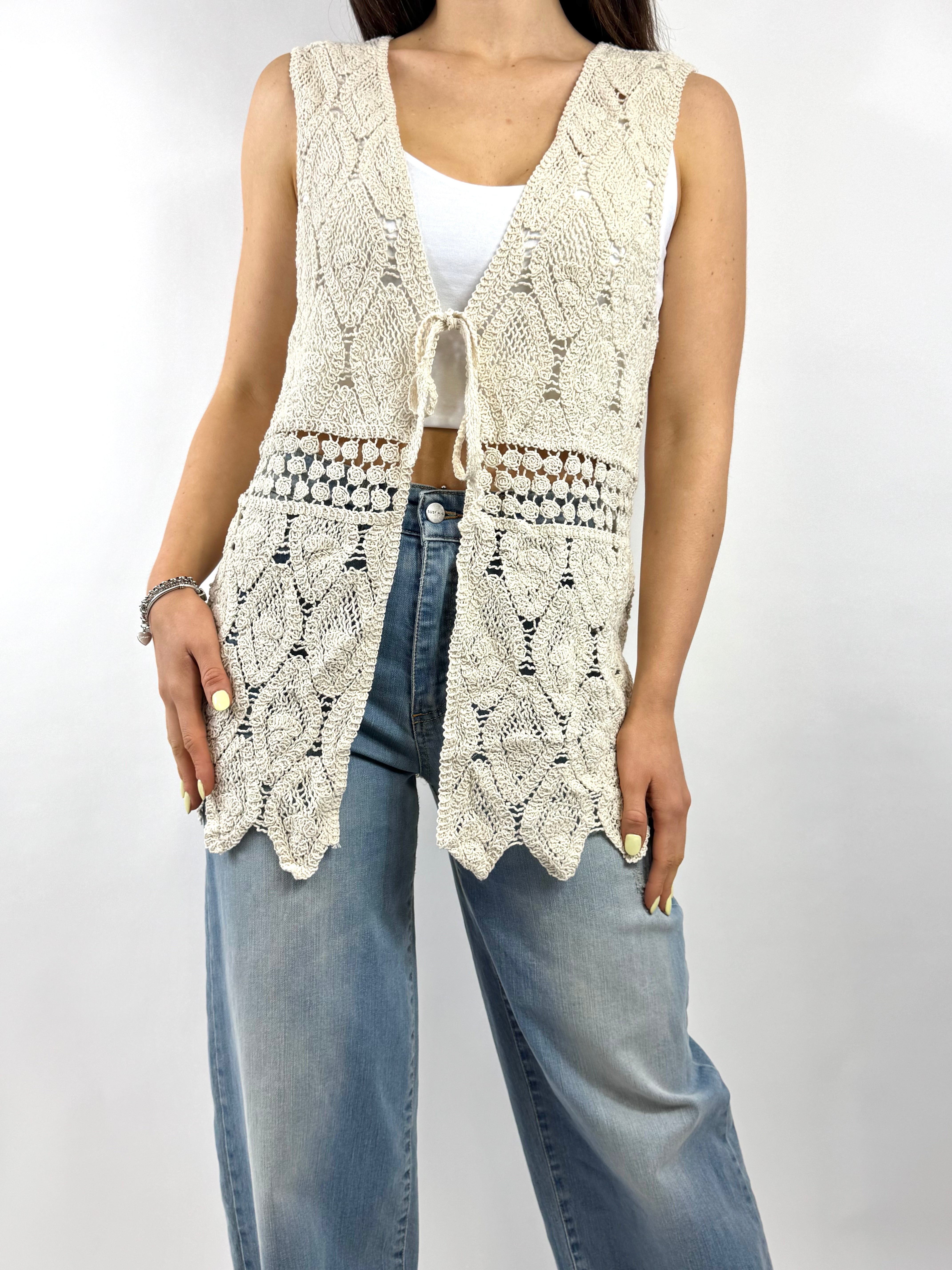SUSY MIX GILET CROCHET ECRU