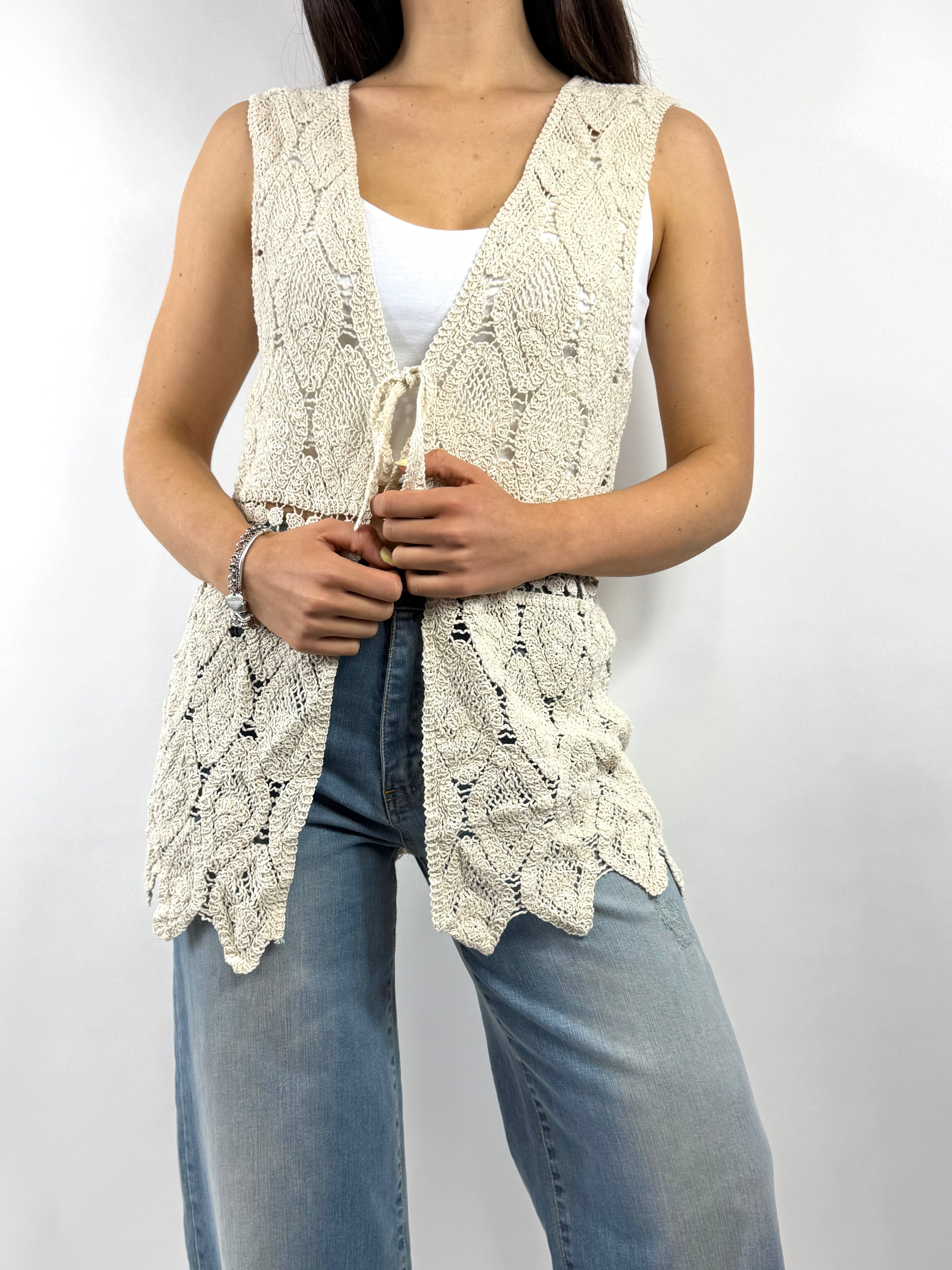 SUSY MIX GILET CROCHET ECRU