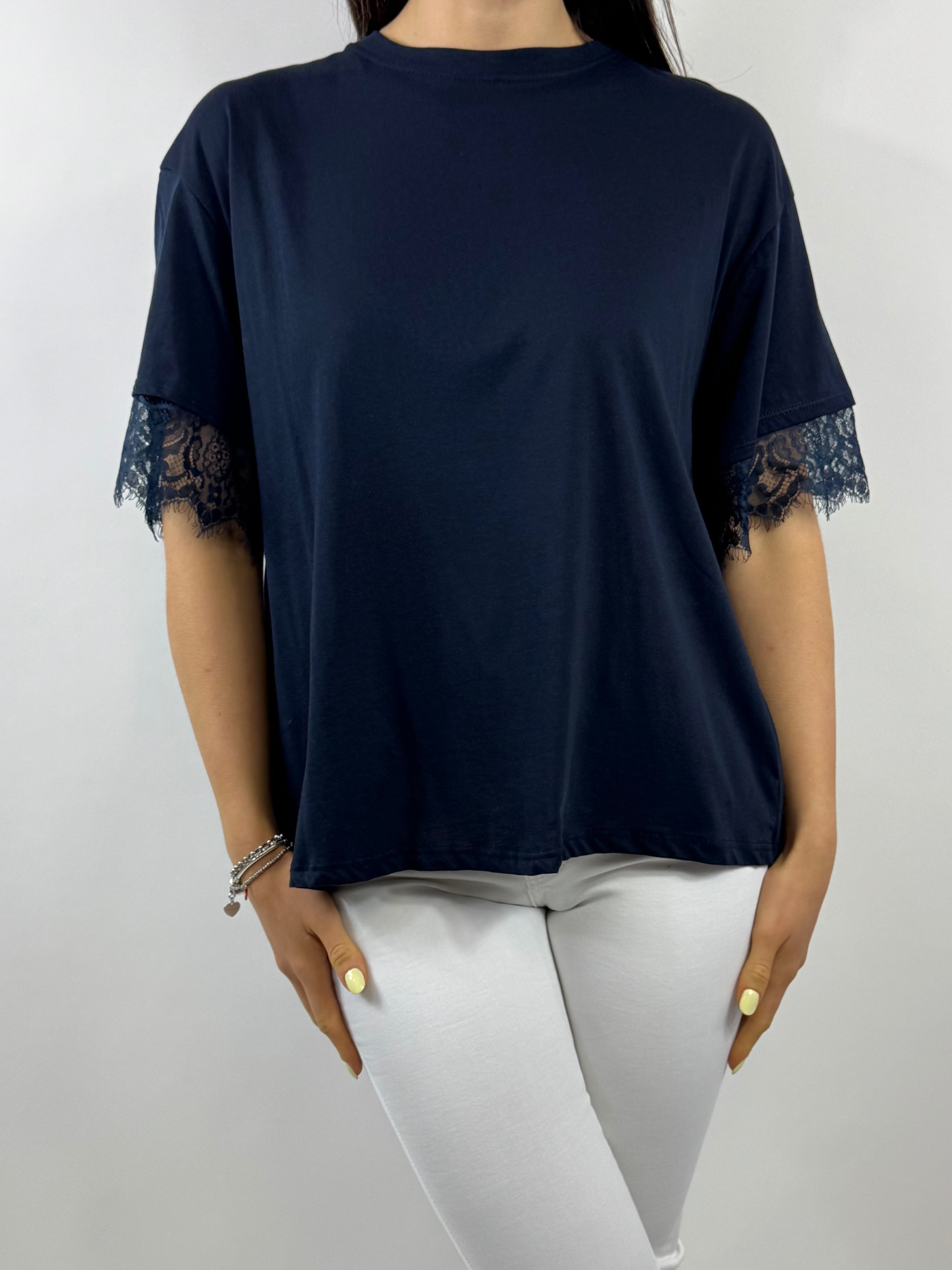 CECILE T-SHIRT CON PIZZO BLU