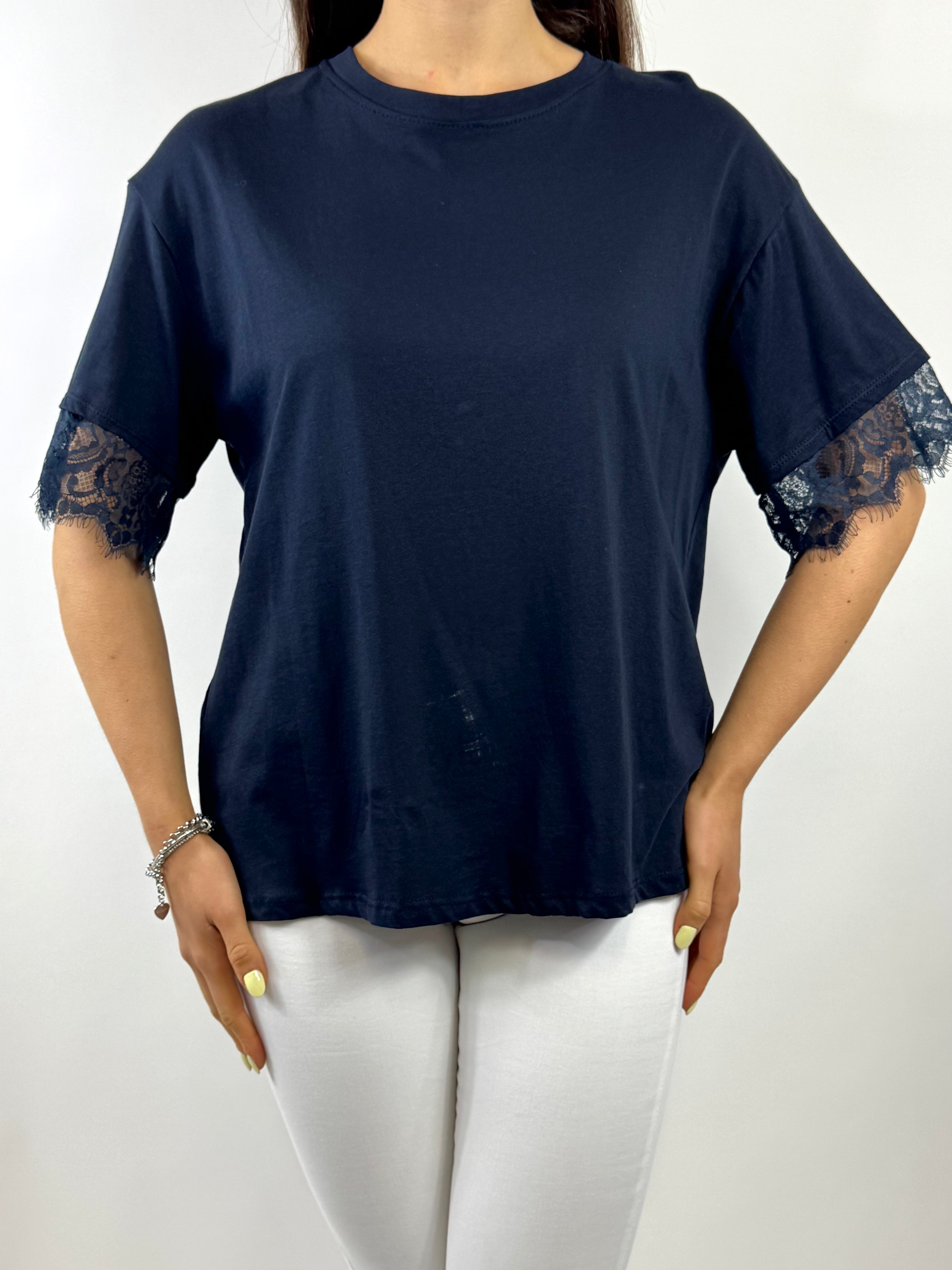 CECILE T-SHIRT CON PIZZO BLU