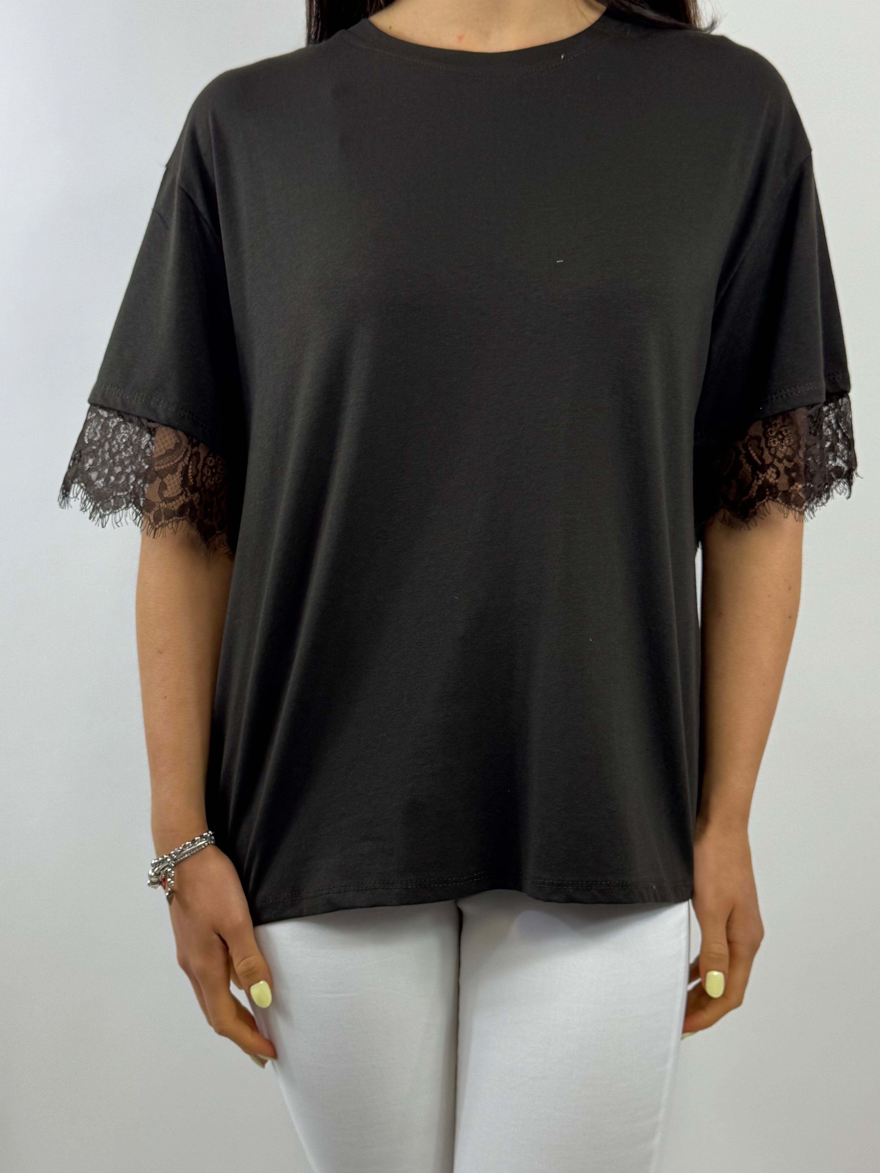 CECILE T-SHIRT CON PIZZO CAFFÈ