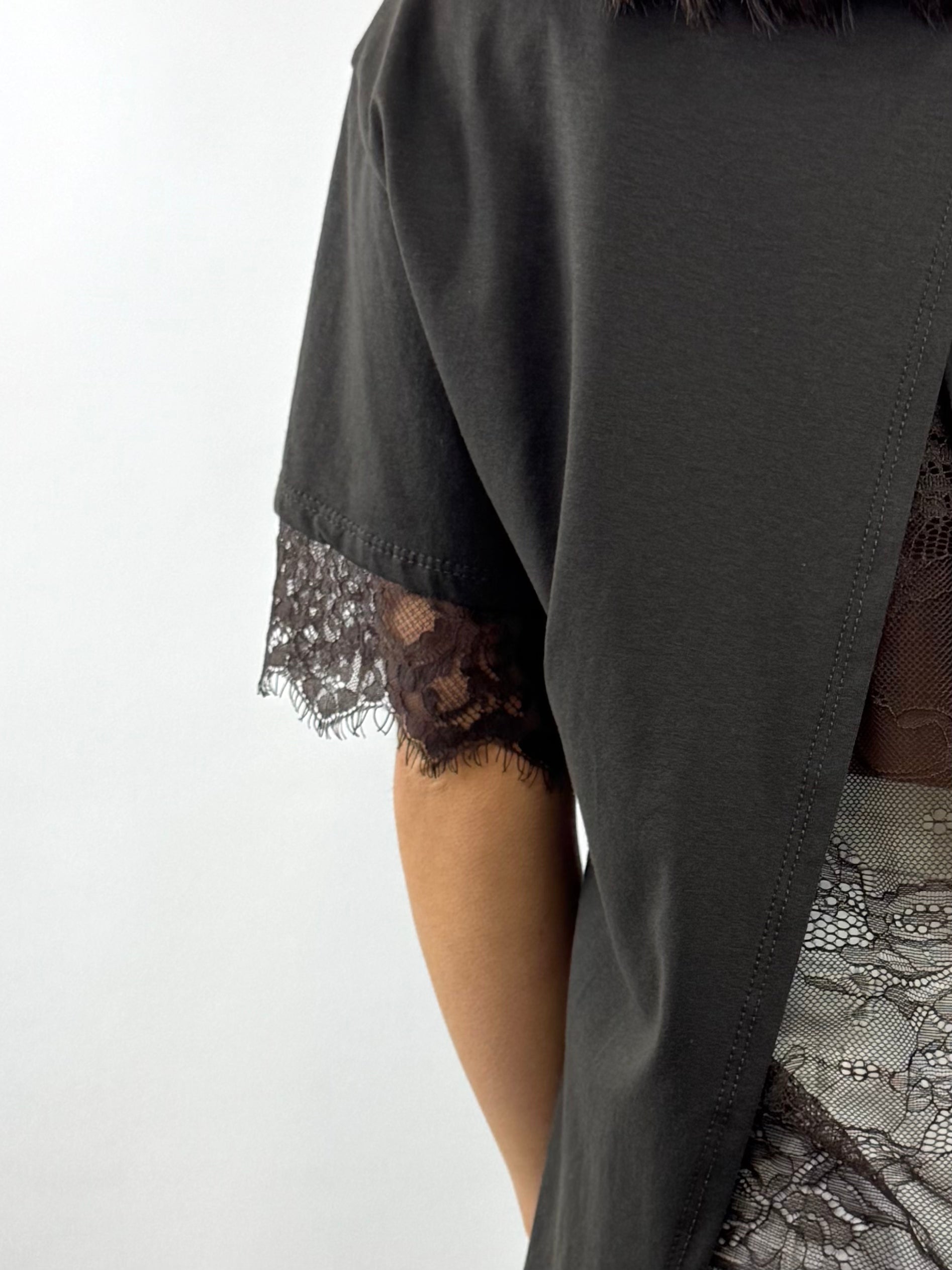 CECILE T-SHIRT CON PIZZO CAFFÈ