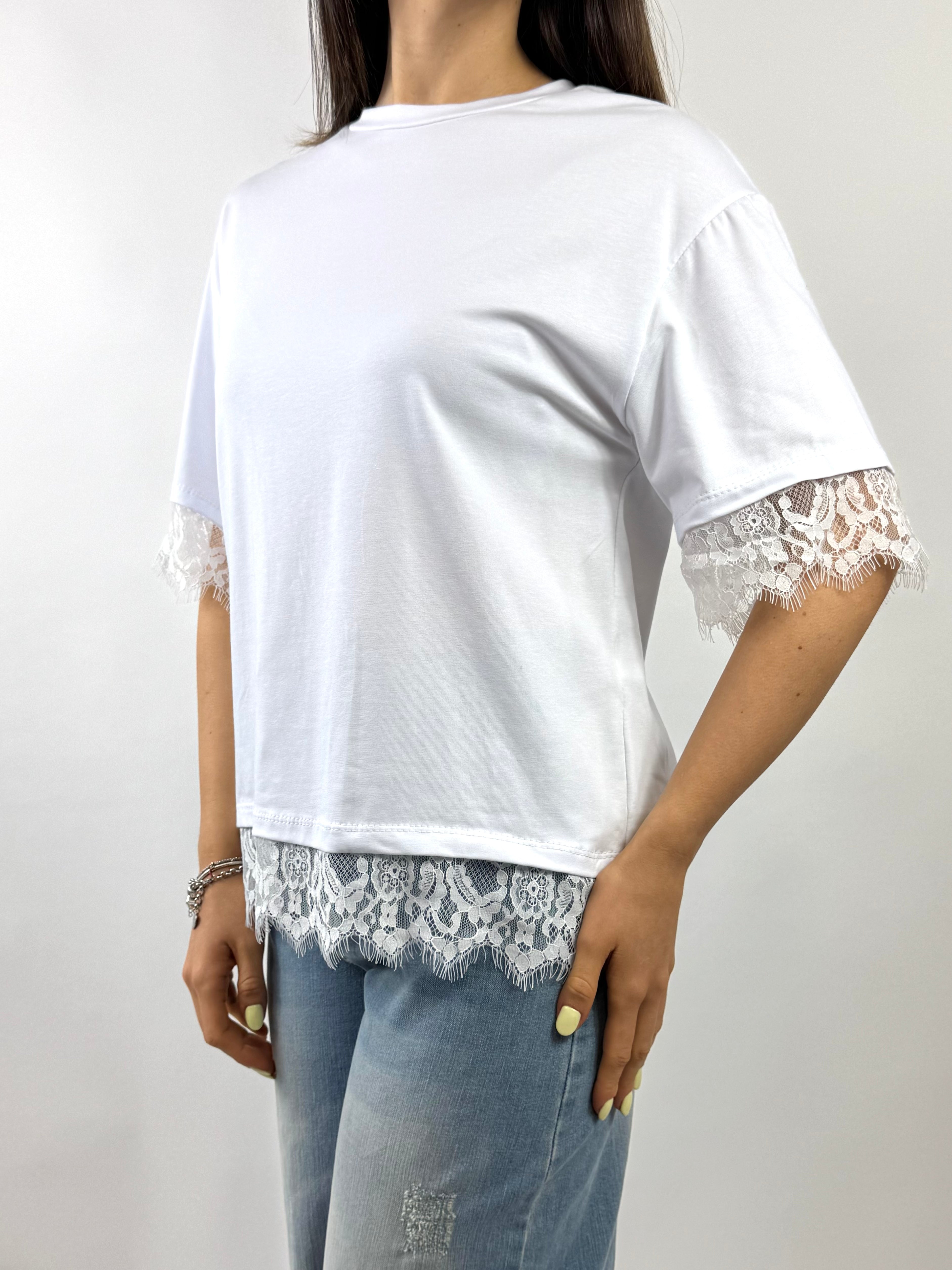 CECILE T-SHIRT DETTAGLI IN PIZZO BIANCA