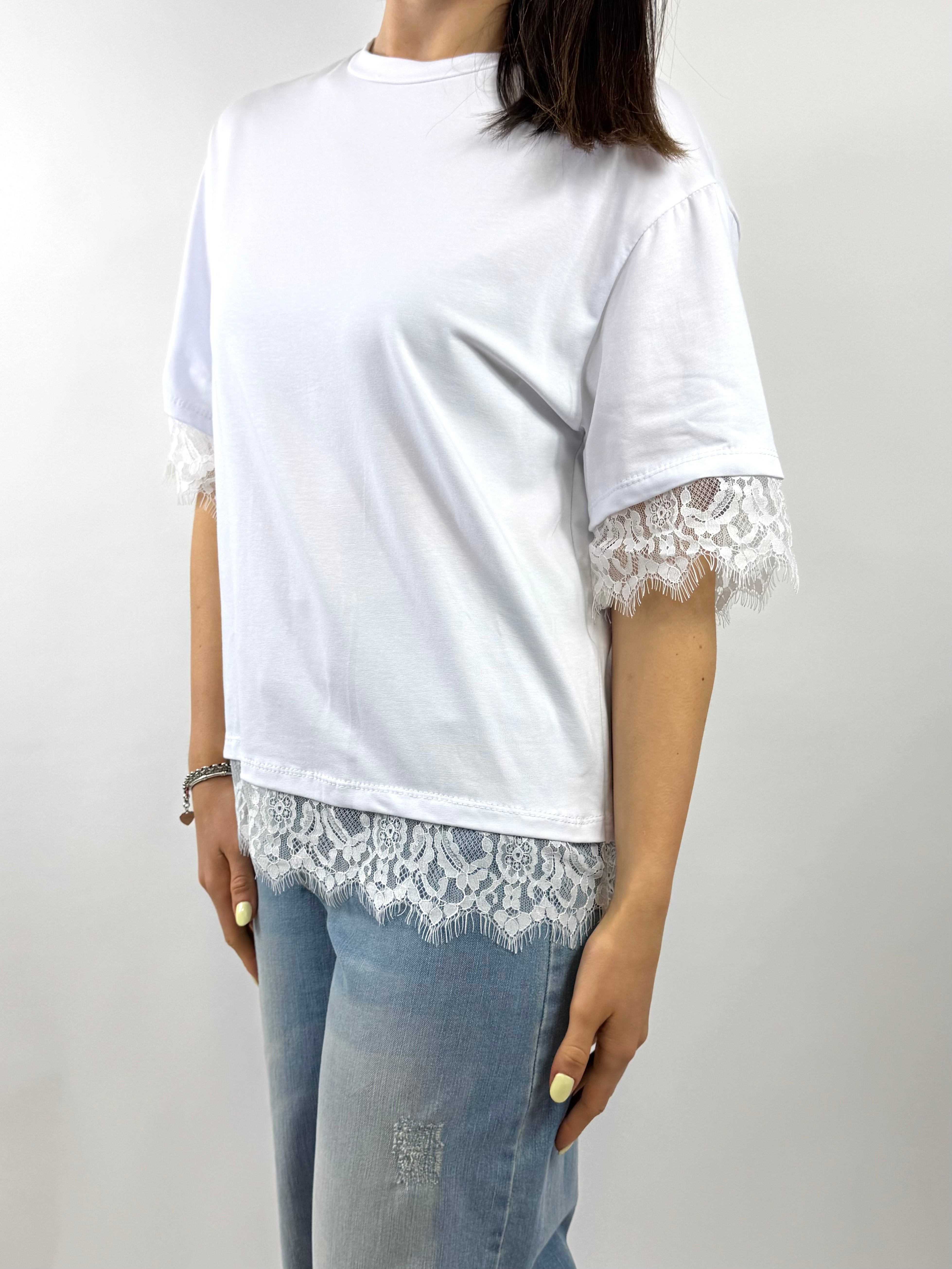 CECILE T-SHIRT DETTAGLI IN PIZZO BIANCA