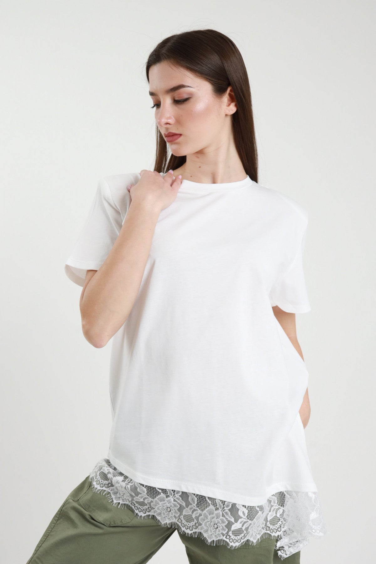 SUSY MIX T-SHIRT CON PIZZO LATTE