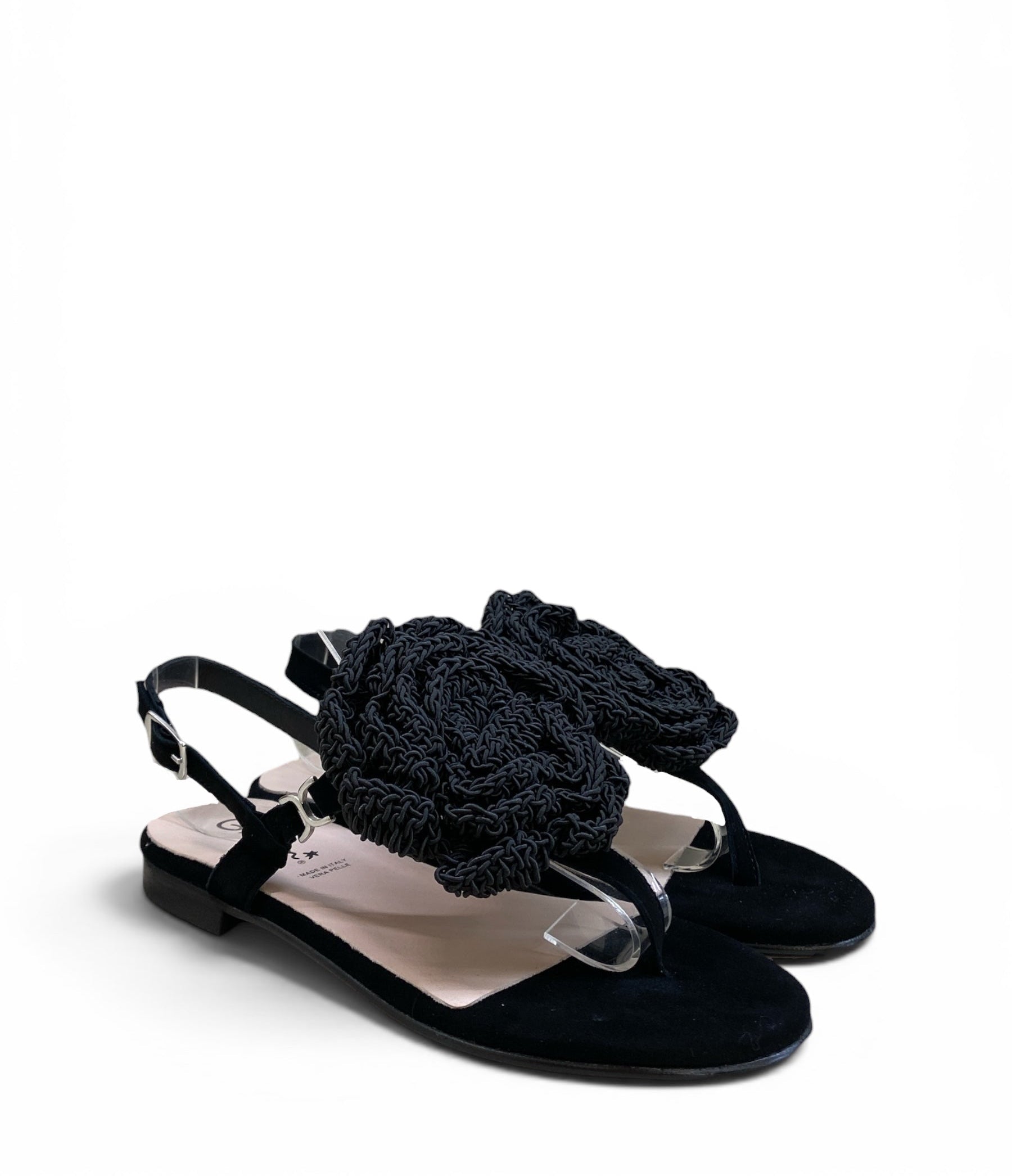 GLAM SANDALO RAFIA FIORE NERO