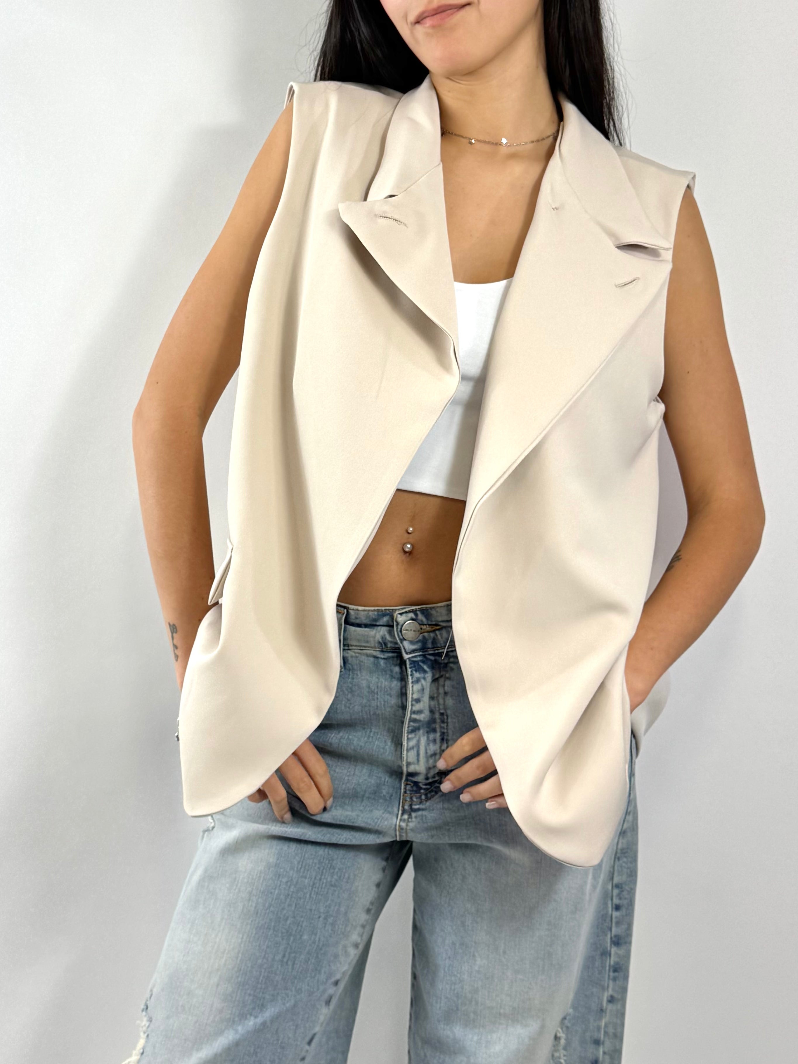 CECILE GILET COLLO ALTO BEIGE