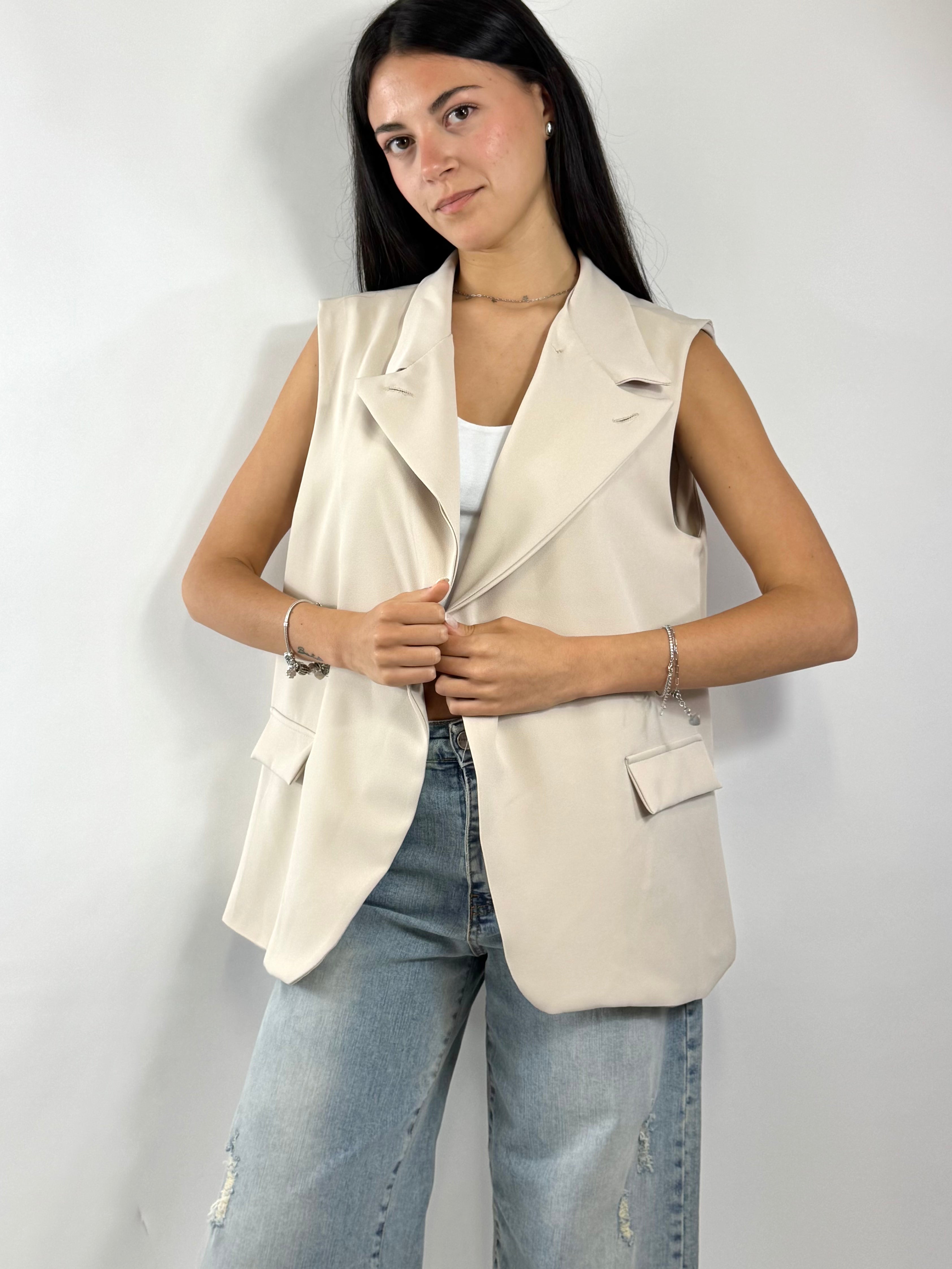 CECILE GILET COLLO ALTO BEIGE
