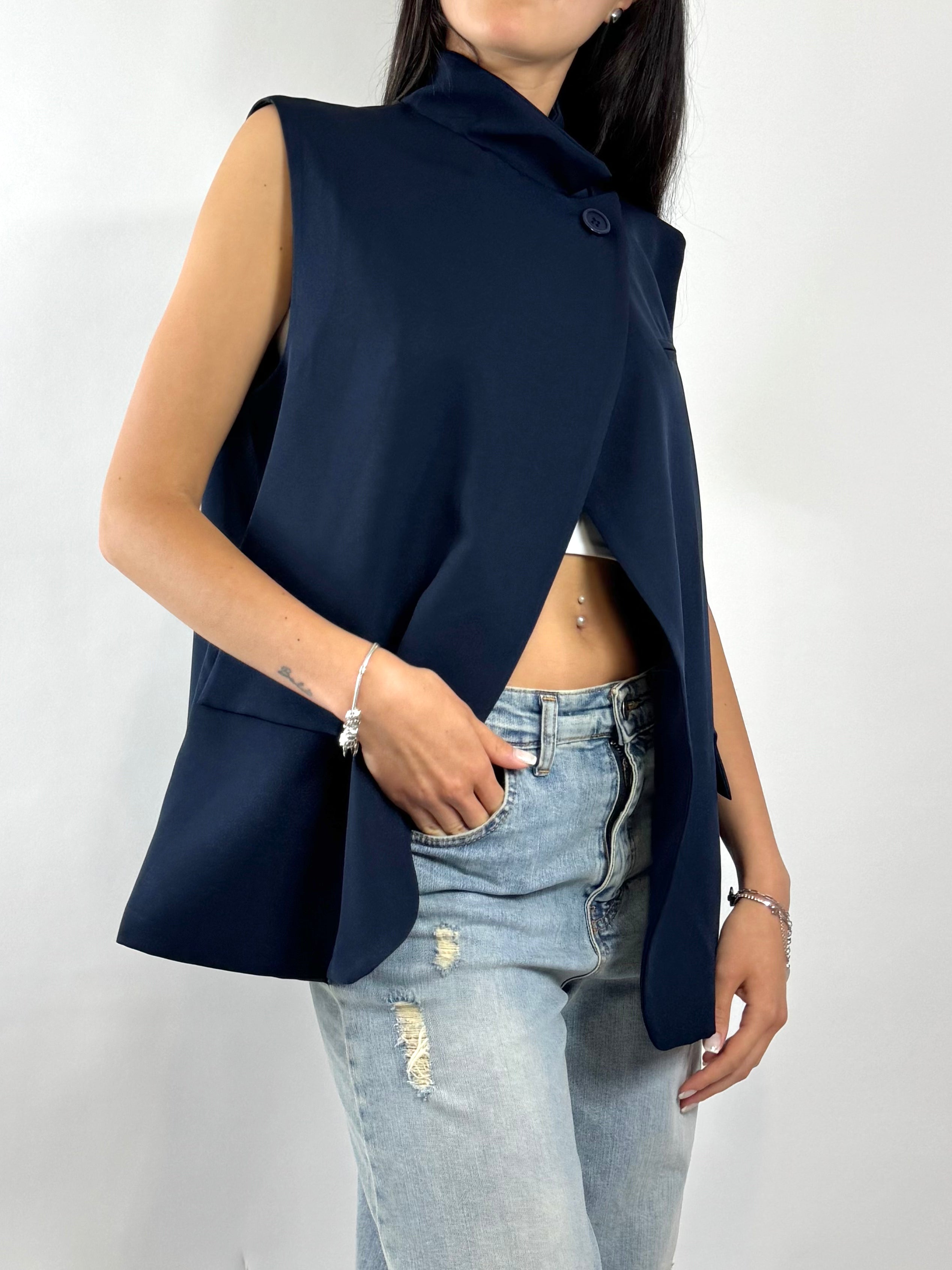 CECILE GILET COLLO ALTO BLU