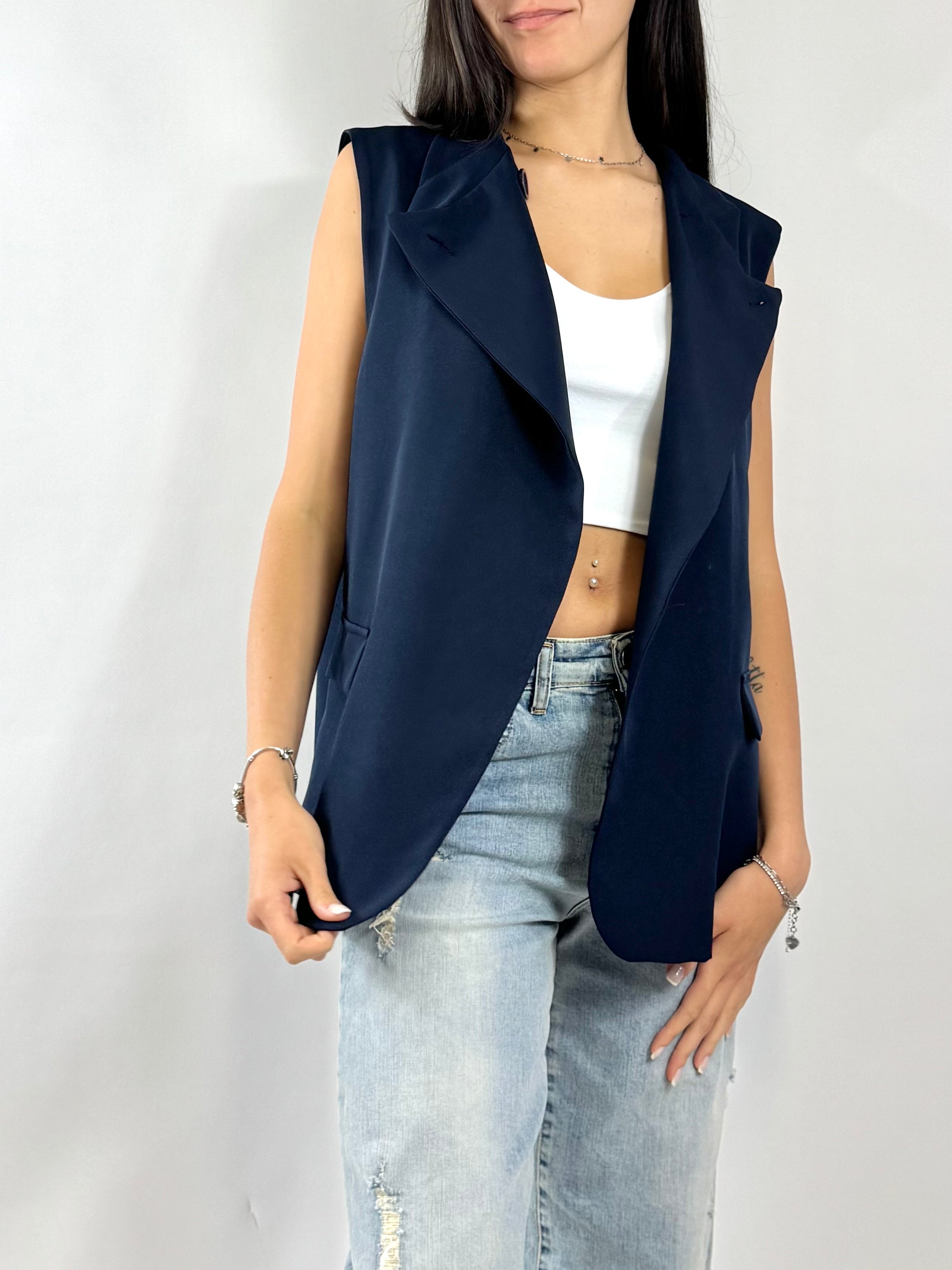 CECILE GILET COLLO ALTO BLU